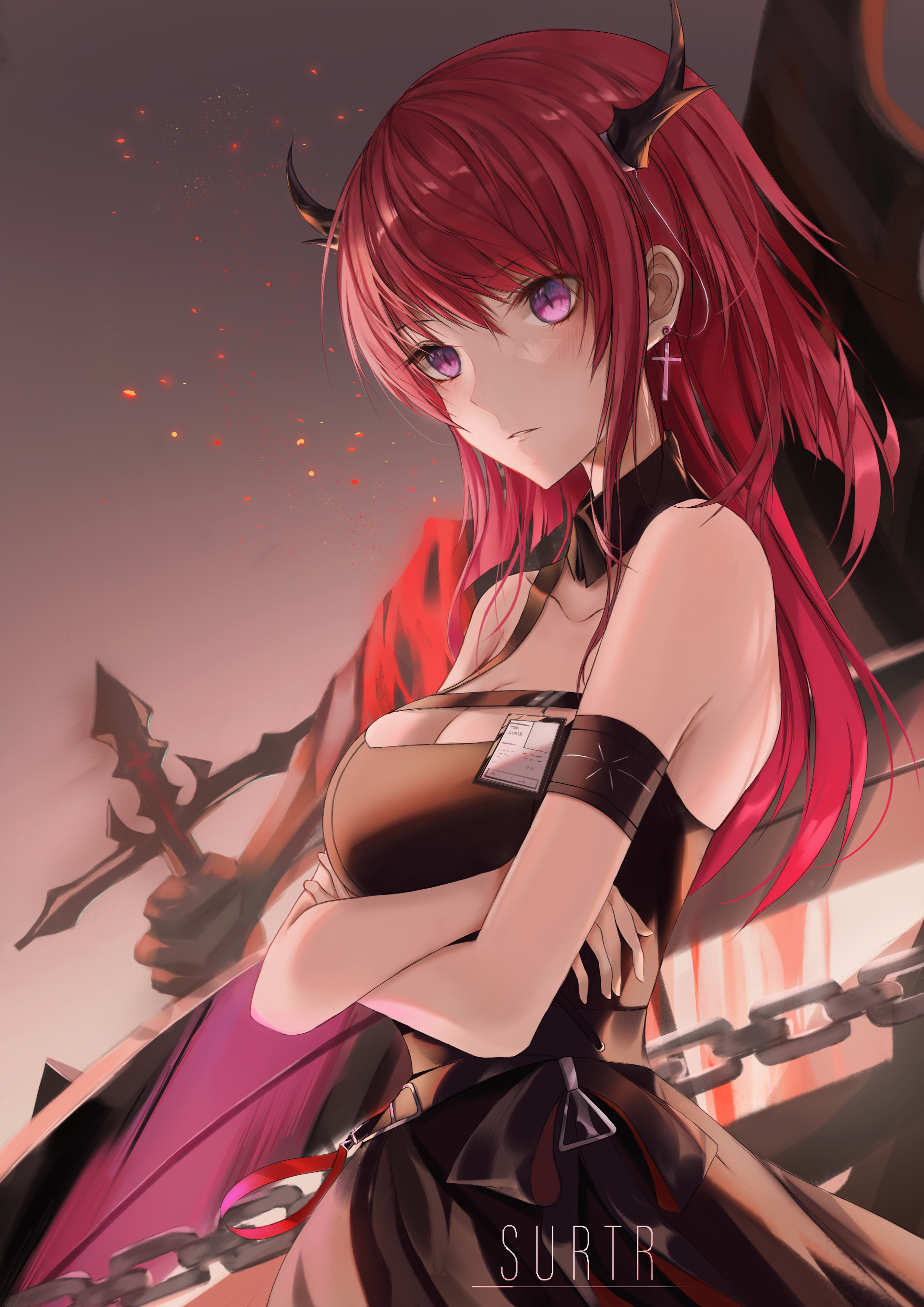 Surtr from Arknights with horns and purple eyes HD Phone Wallpaper