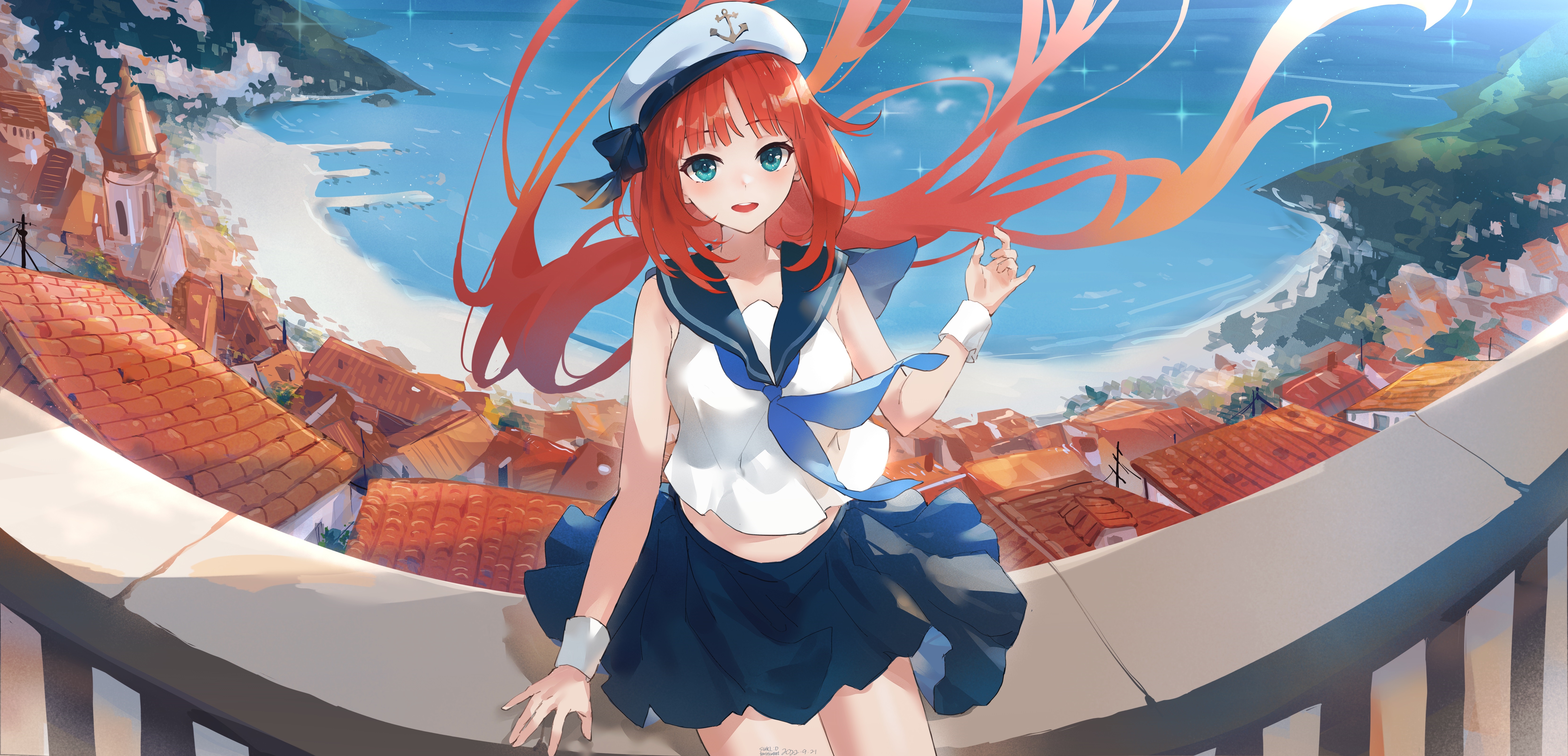 Girl in sailor uniform with red hair HD Wallpaper