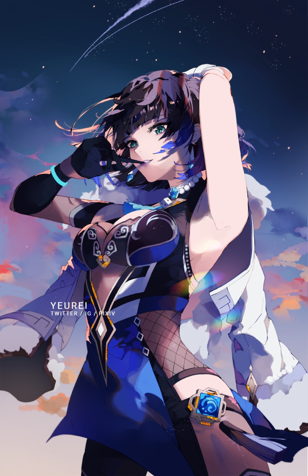 Yelan from Genshin Impact in a night sky HD Phone Wallpaper