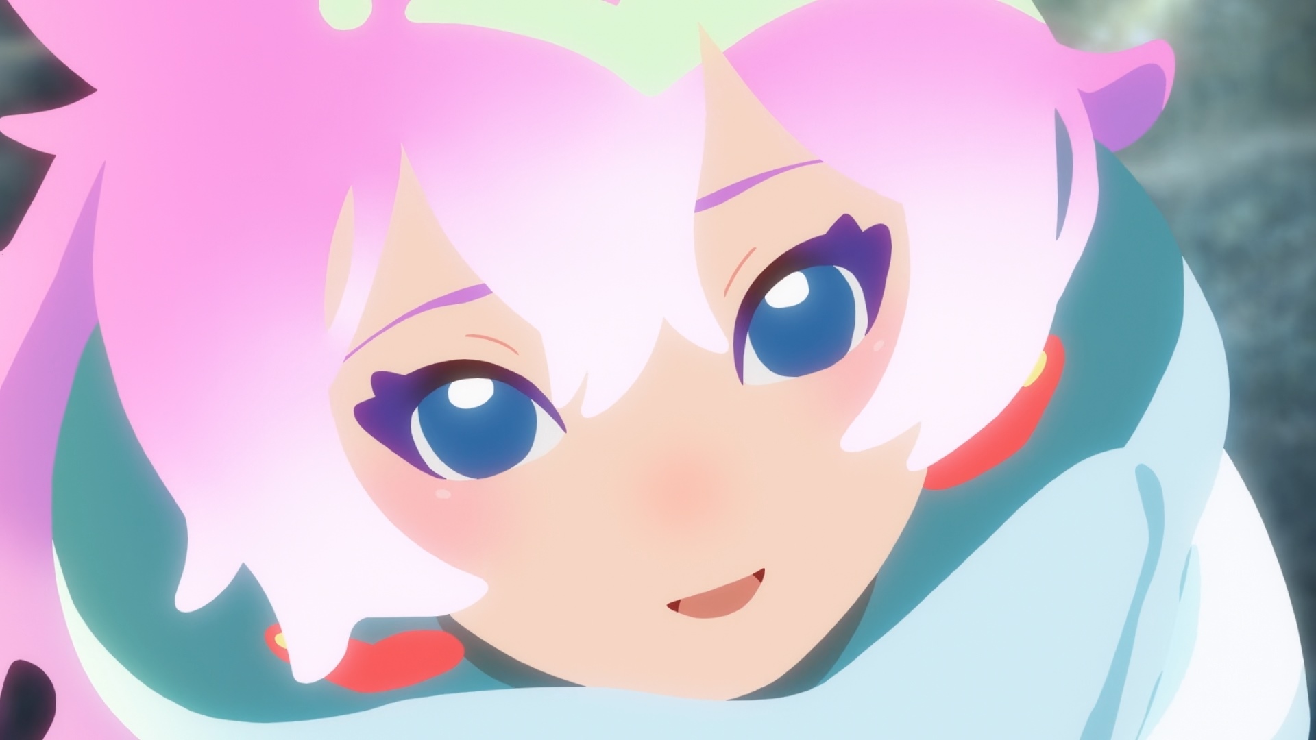 Anime girl with pink hair and blue eyes HD Wallpaper
