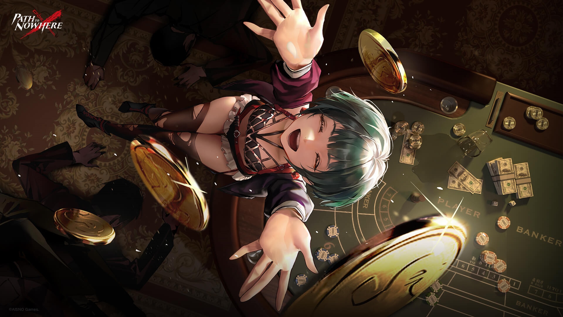 Path to Nowhere Casino Scene with Falling Coins HD Wallpaper