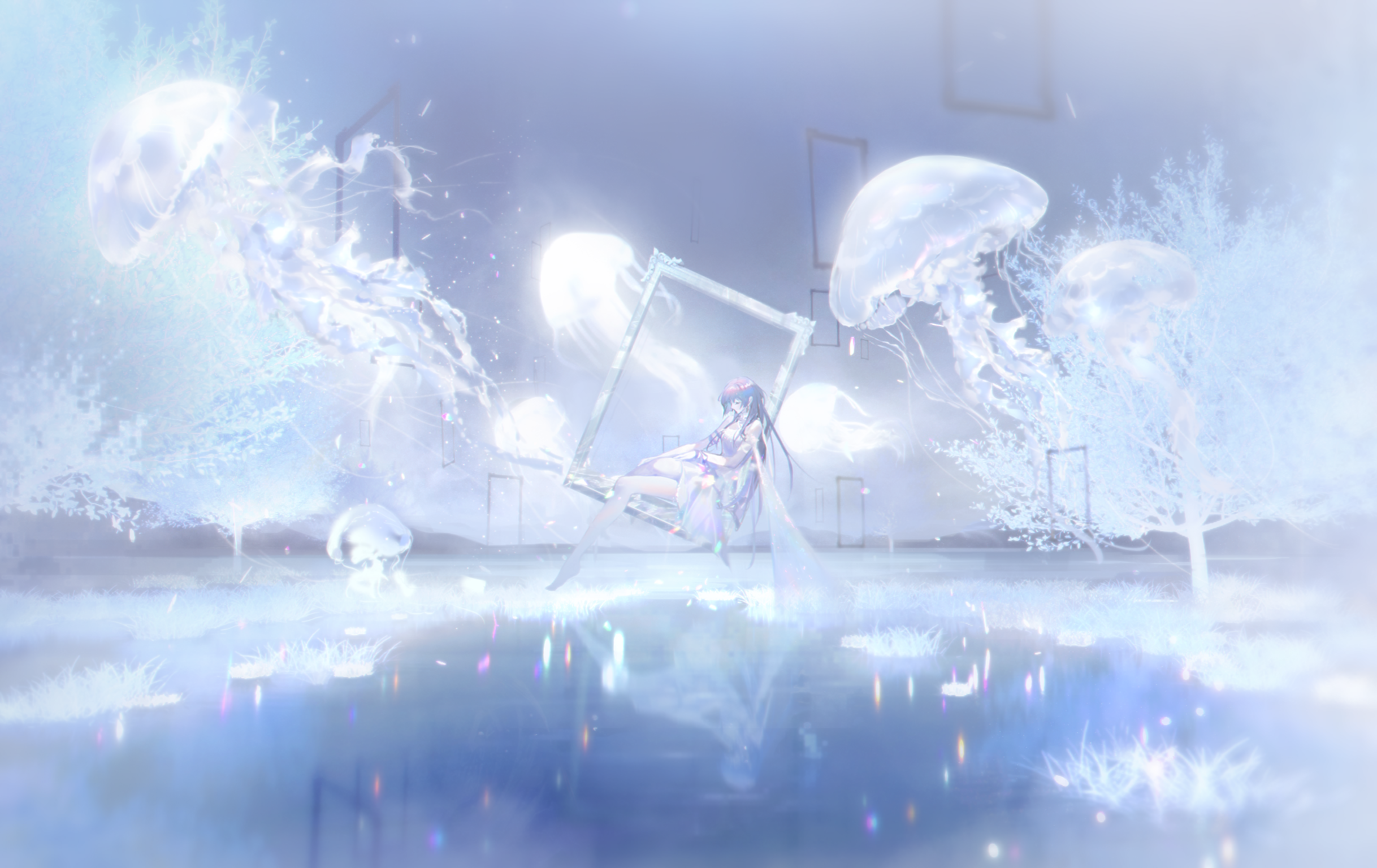 Hamel and jellyfish in a surreal landscape HD Wallpaper
