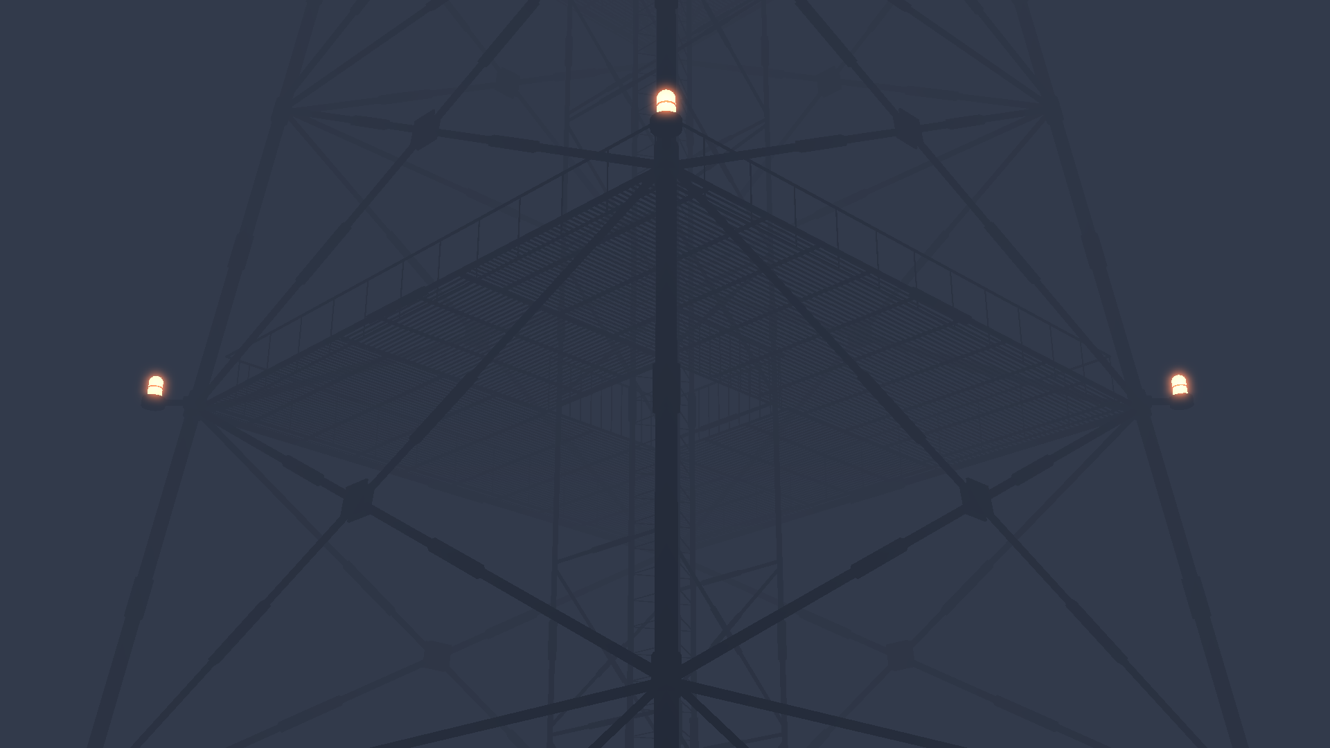 Tower structure with lights in fog HD Wallpaper
