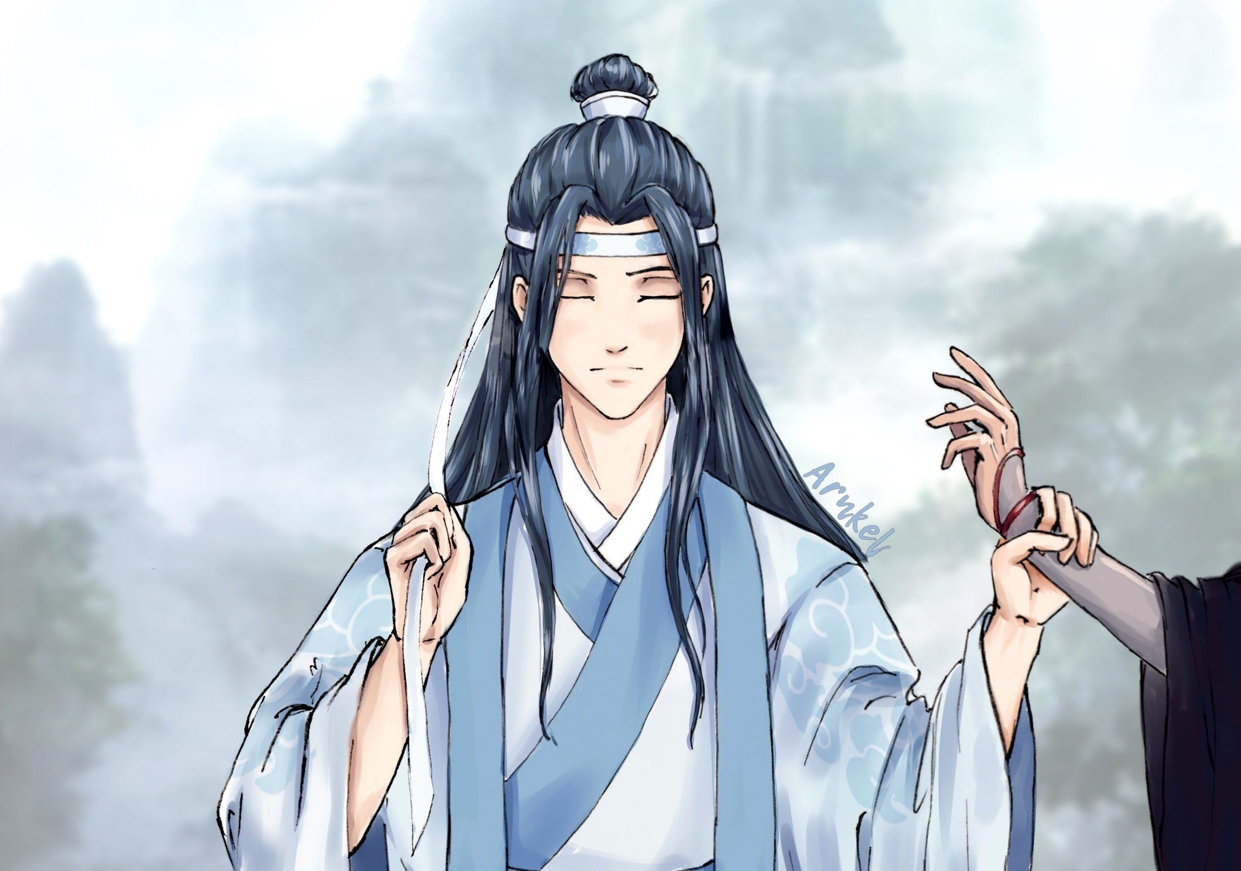 Lan Wangji from Mo Dao Zu Shi holding a ribbon HD Wallpaper
