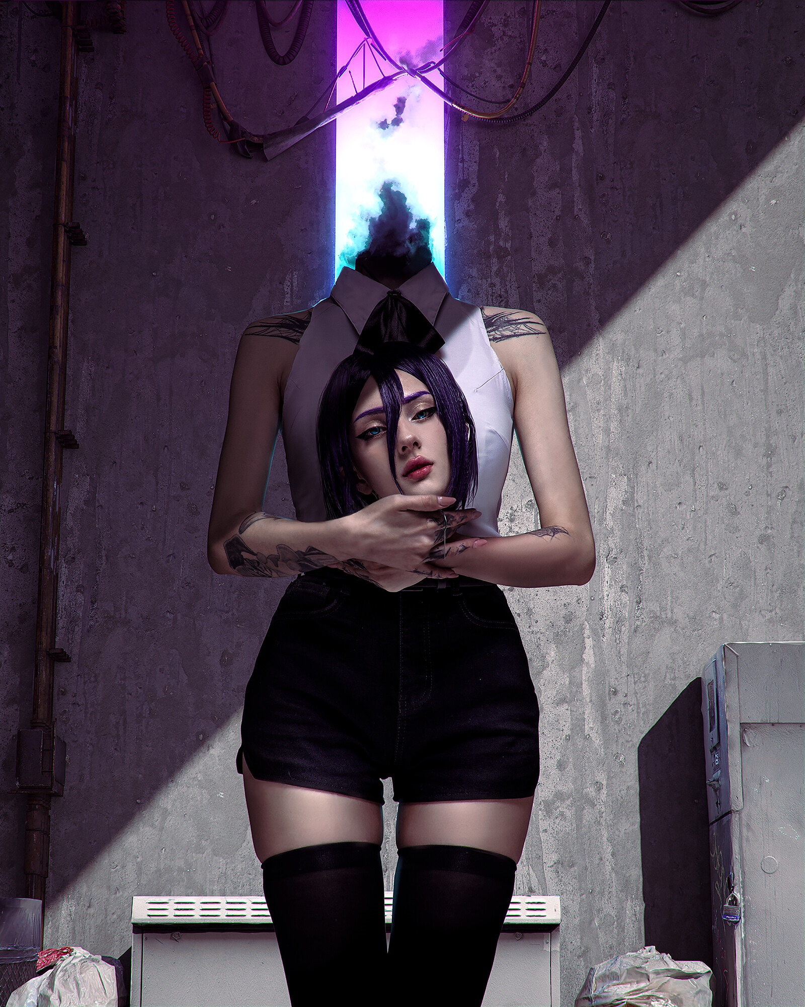 Reze cosplay from Chainsaw Man with a headless effect HD Phone Wallpaper