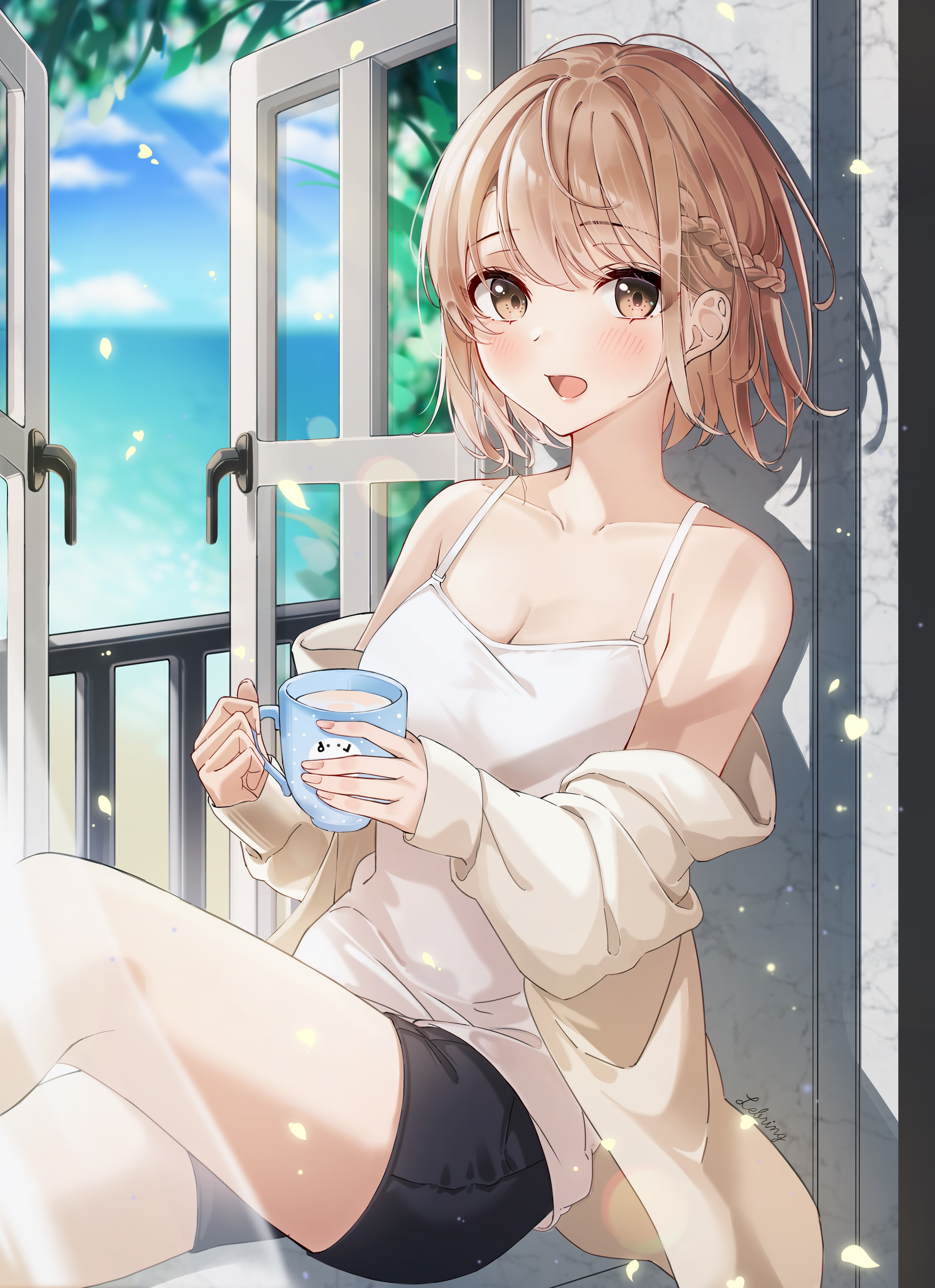 Girl with braids holding a mug by the window HD Phone Wallpaper