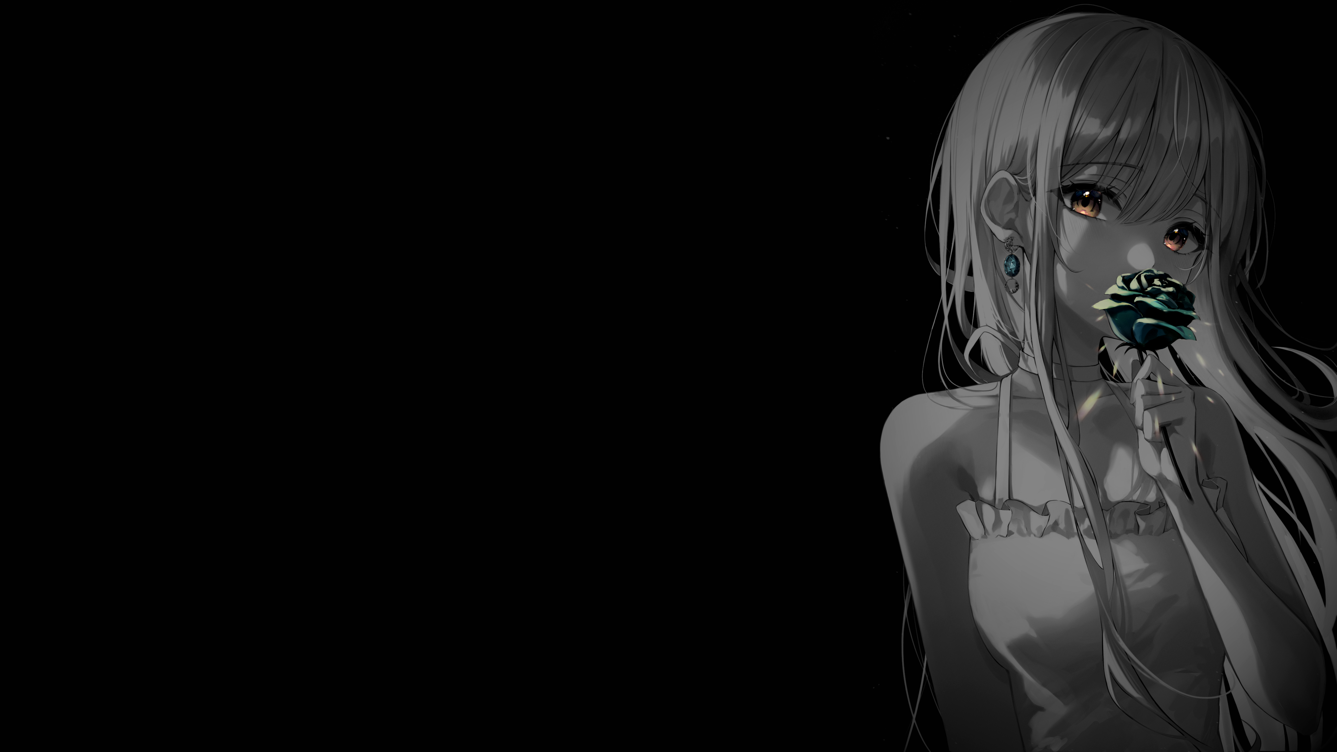 4K Anime Girl Holding a Blue Rose HD Wallpaper