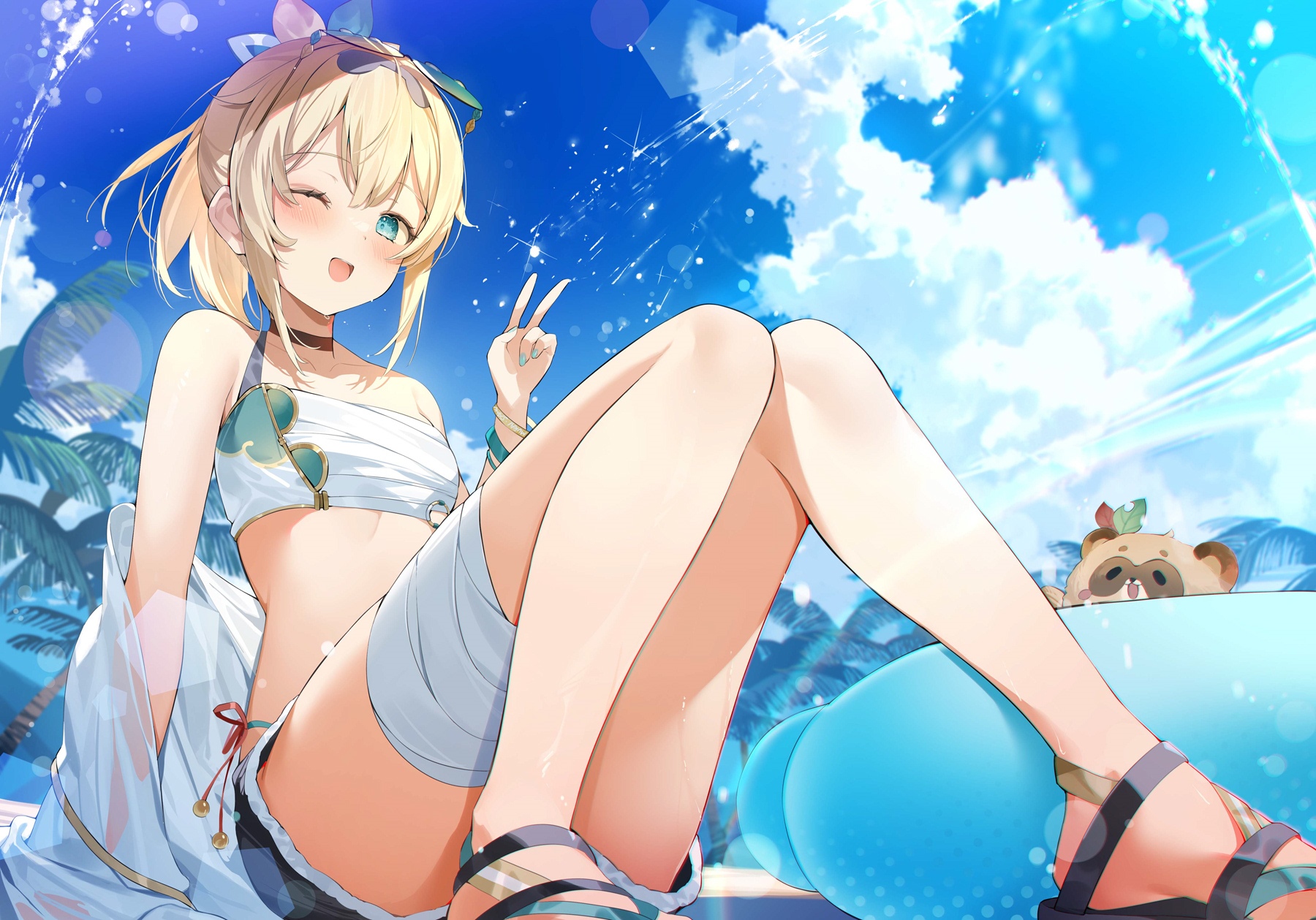 Kazama Iroha on a Floater with a Tanuki HD Wallpaper