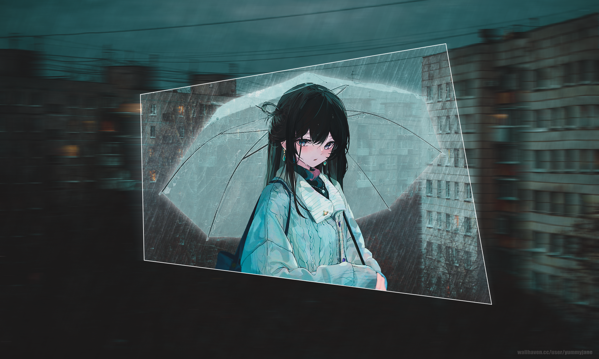 Girl with umbrella in the rain HD Wallpaper