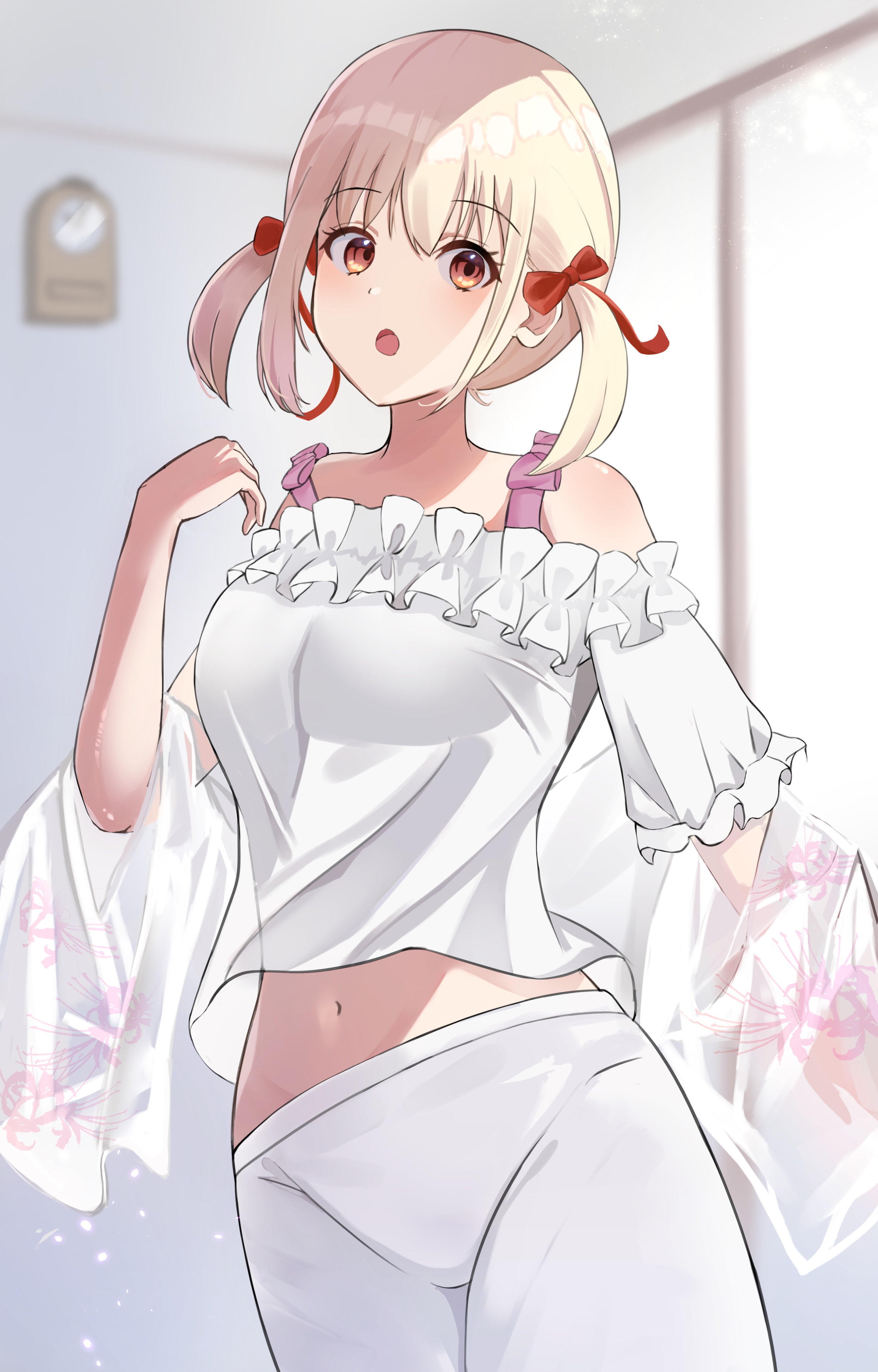 Nishikigi Chisato from Lycoris Recoil in white outfit HD Phone Wallpaper