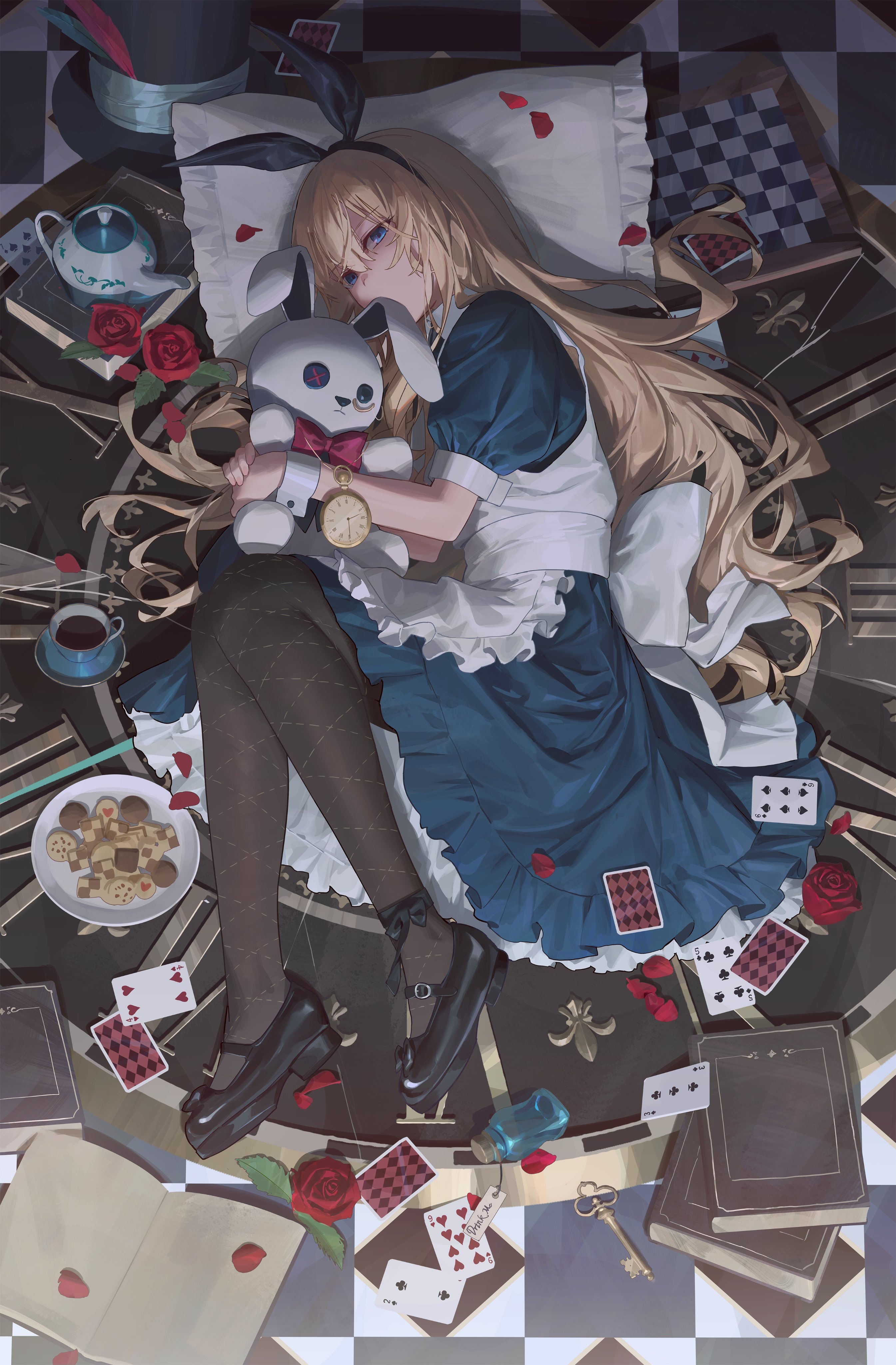 Alice in Wonderland with Bunny Plush HD Phone Wallpaper
