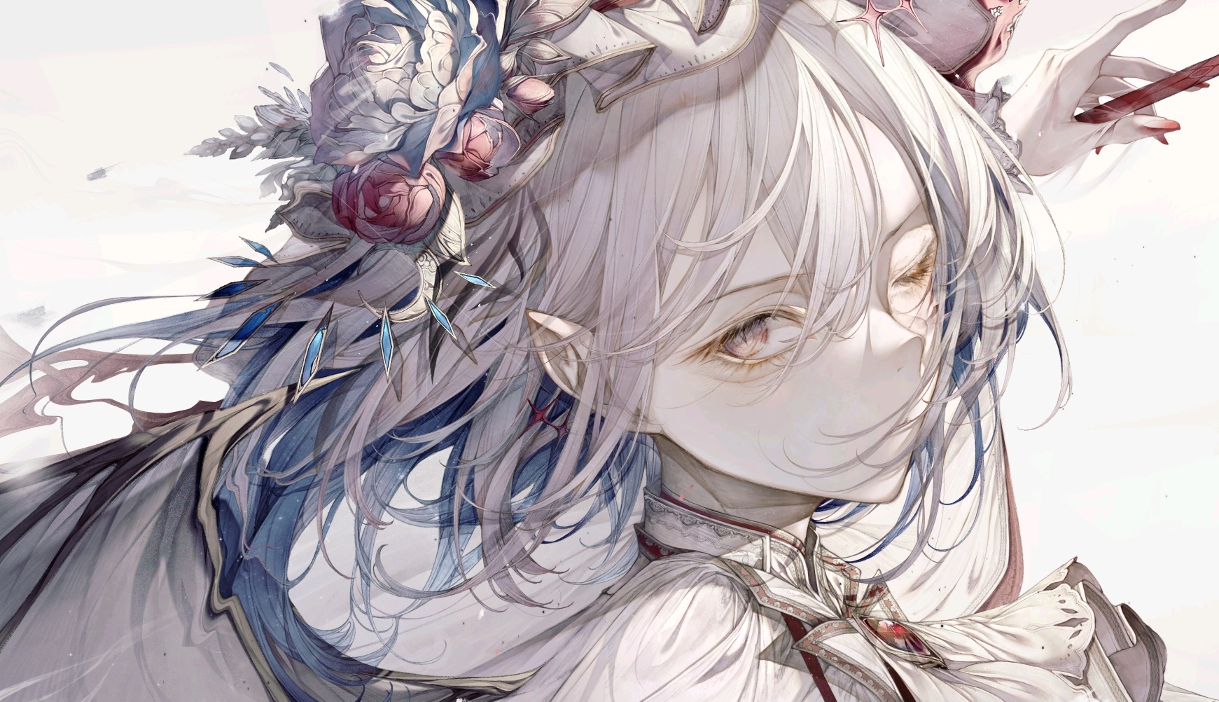 Artwork of a girl with flowers in her hair HD Wallpaper