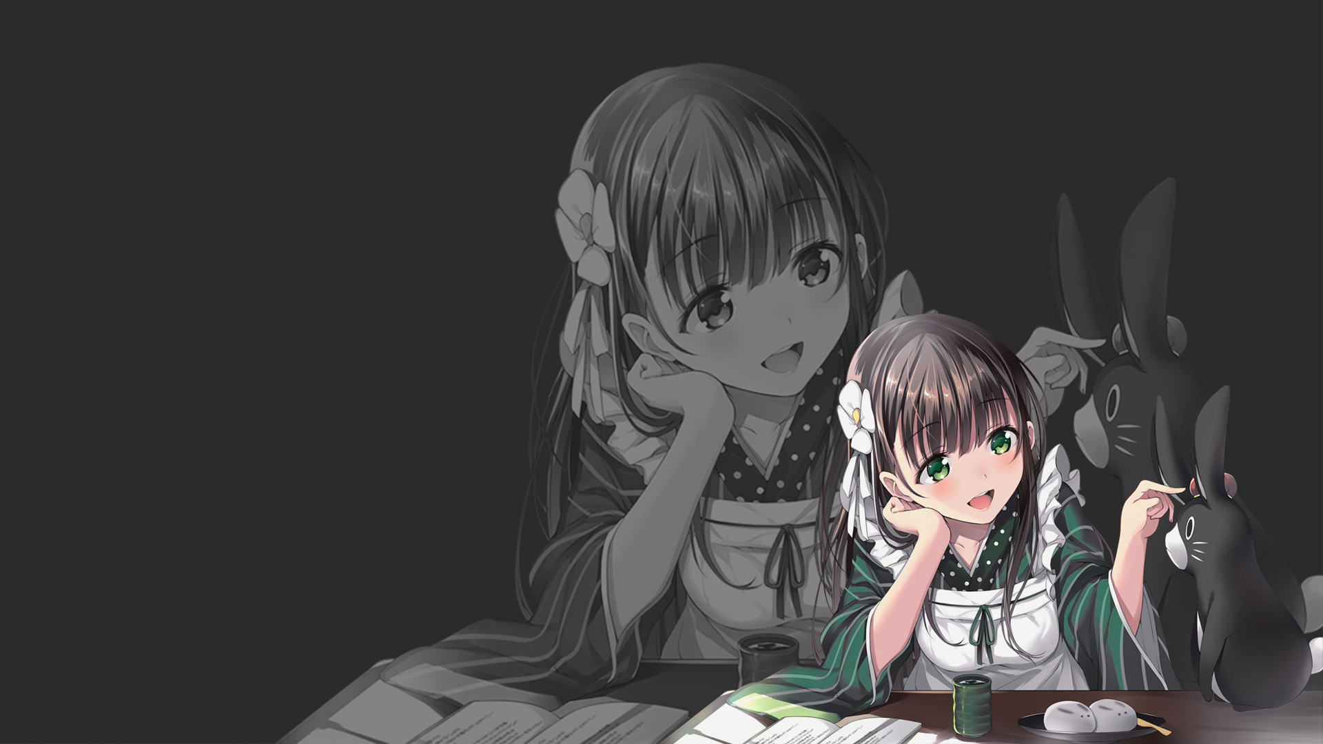 Ujimatsu Chiya from Gochuumon wa Usagi Desu ka? with rabbits HD Wallpaper