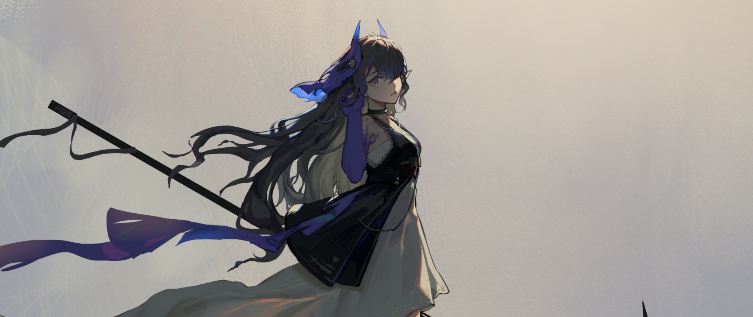 Girl with scythe and blue mask in Arknights HD Wallpaper