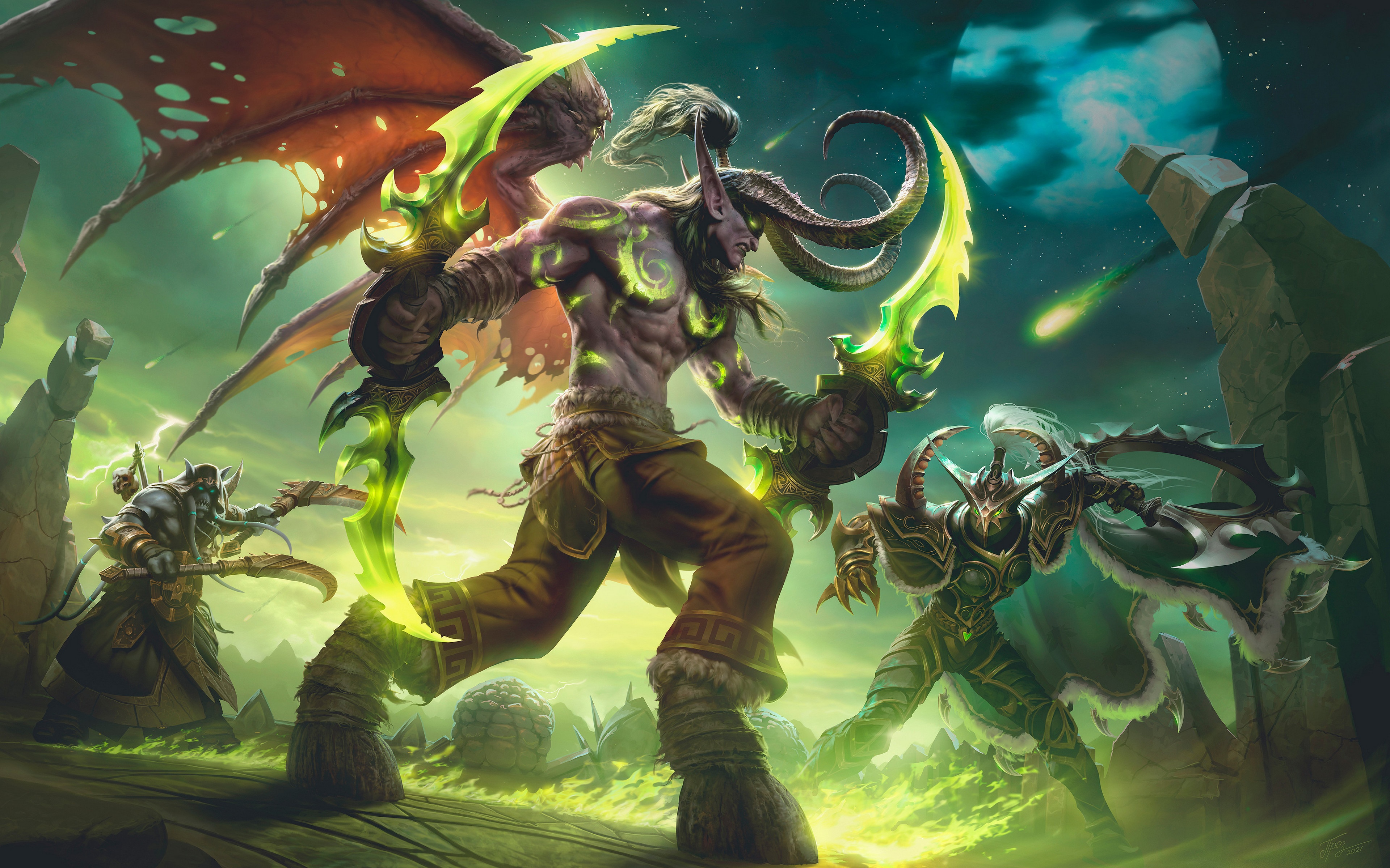 4K World of Warcraft Illidan Stormrage and allies HD Wallpaper