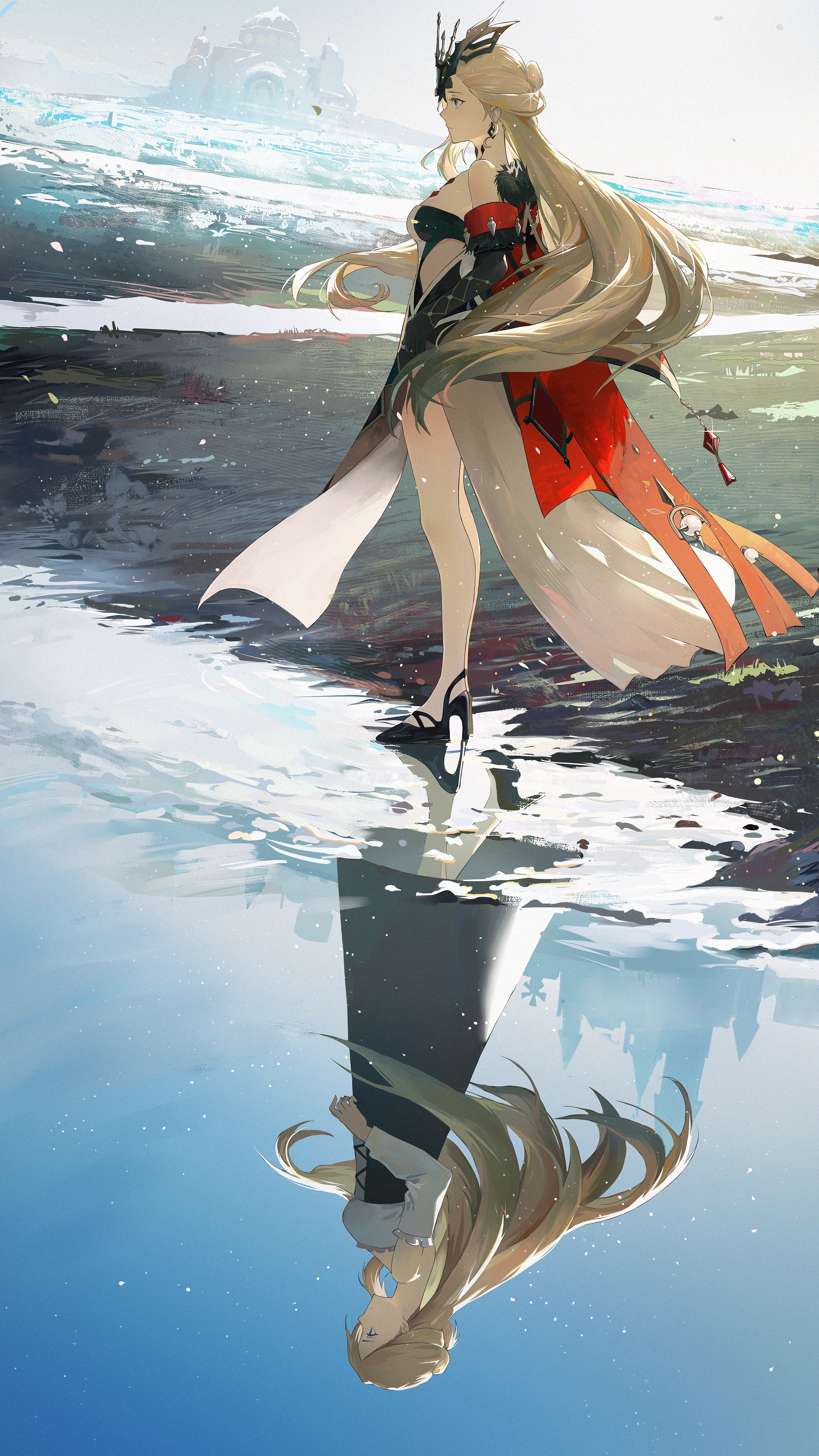 La Signora from Genshin Impact with reflection HD Phone Wallpaper