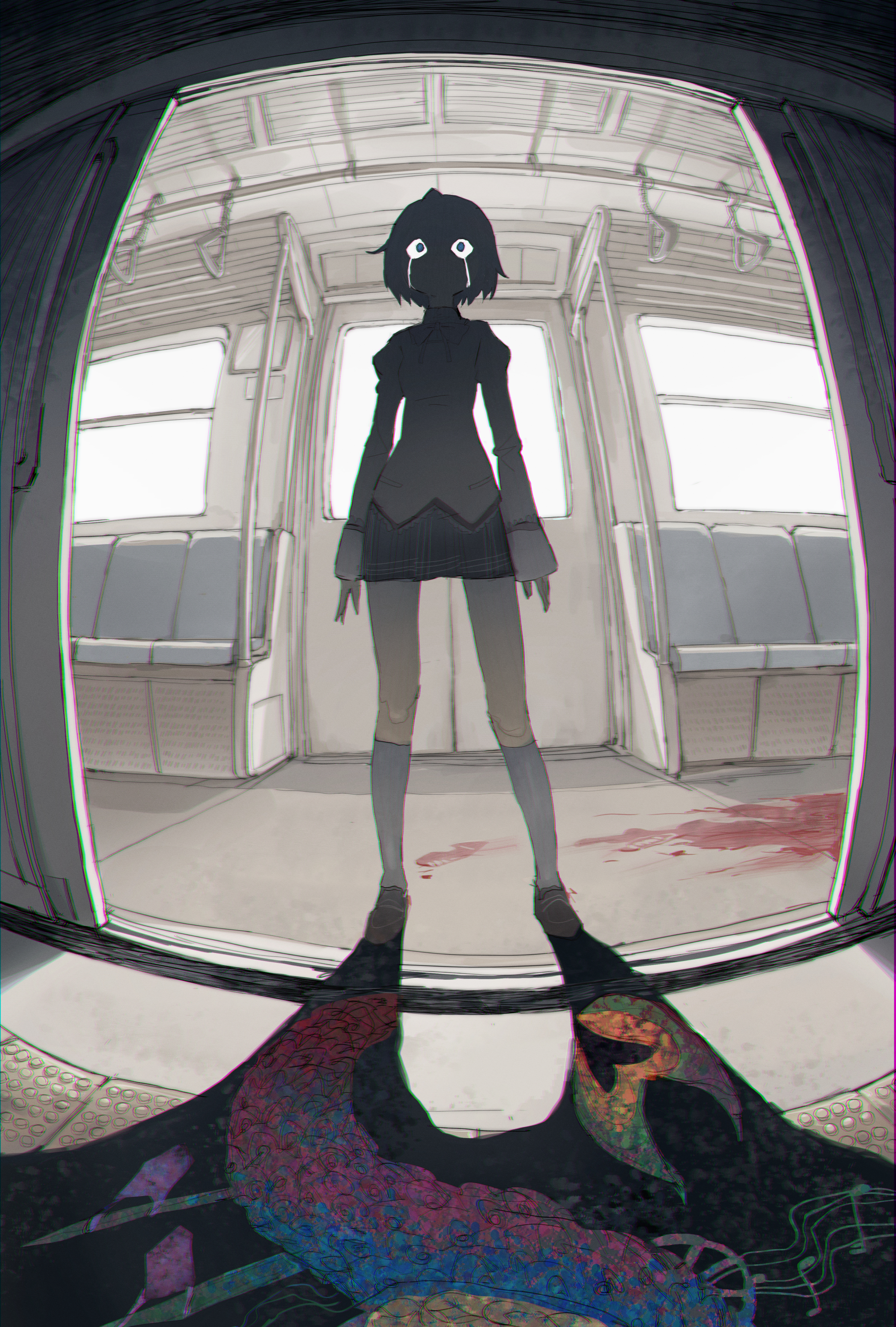 Miki Sayaka crying on a train with bloodstains HD Phone Wallpaper