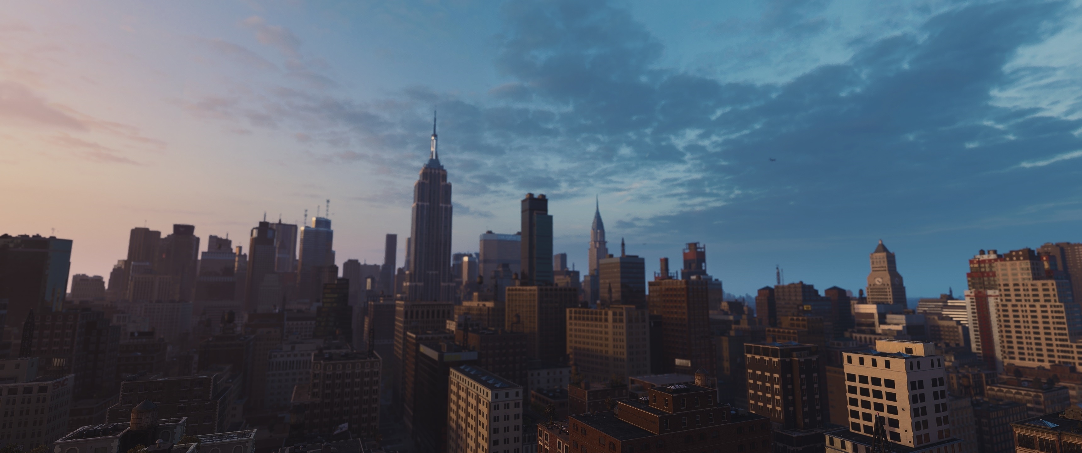New York City skyline at sunrise with Empire State Building HD Wallpaper