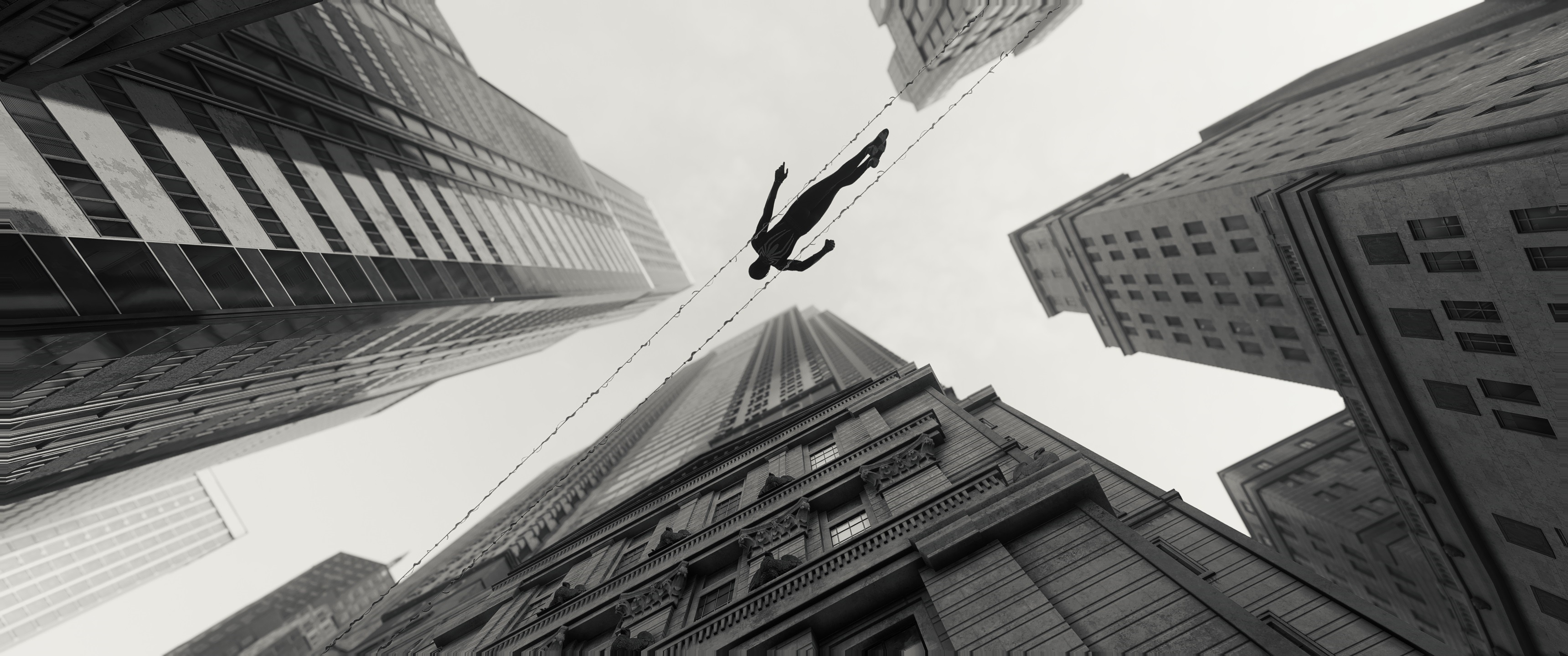 Spider-Man swings between skyscrapers in New York City HD Wallpaper