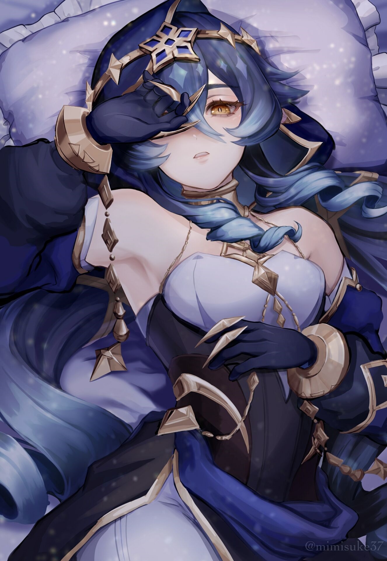 Layla from Genshin Impact lying on a pillow HD Phone Wallpaper