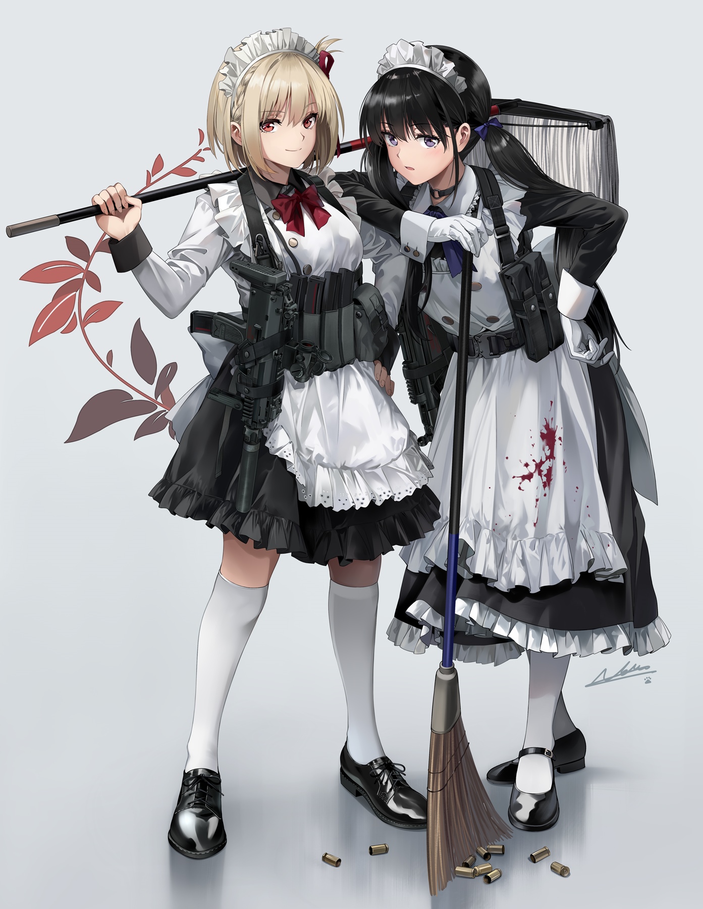 Lycoris Recoil Fan Art: Two Maids with Weapons HD Phone Wallpaper