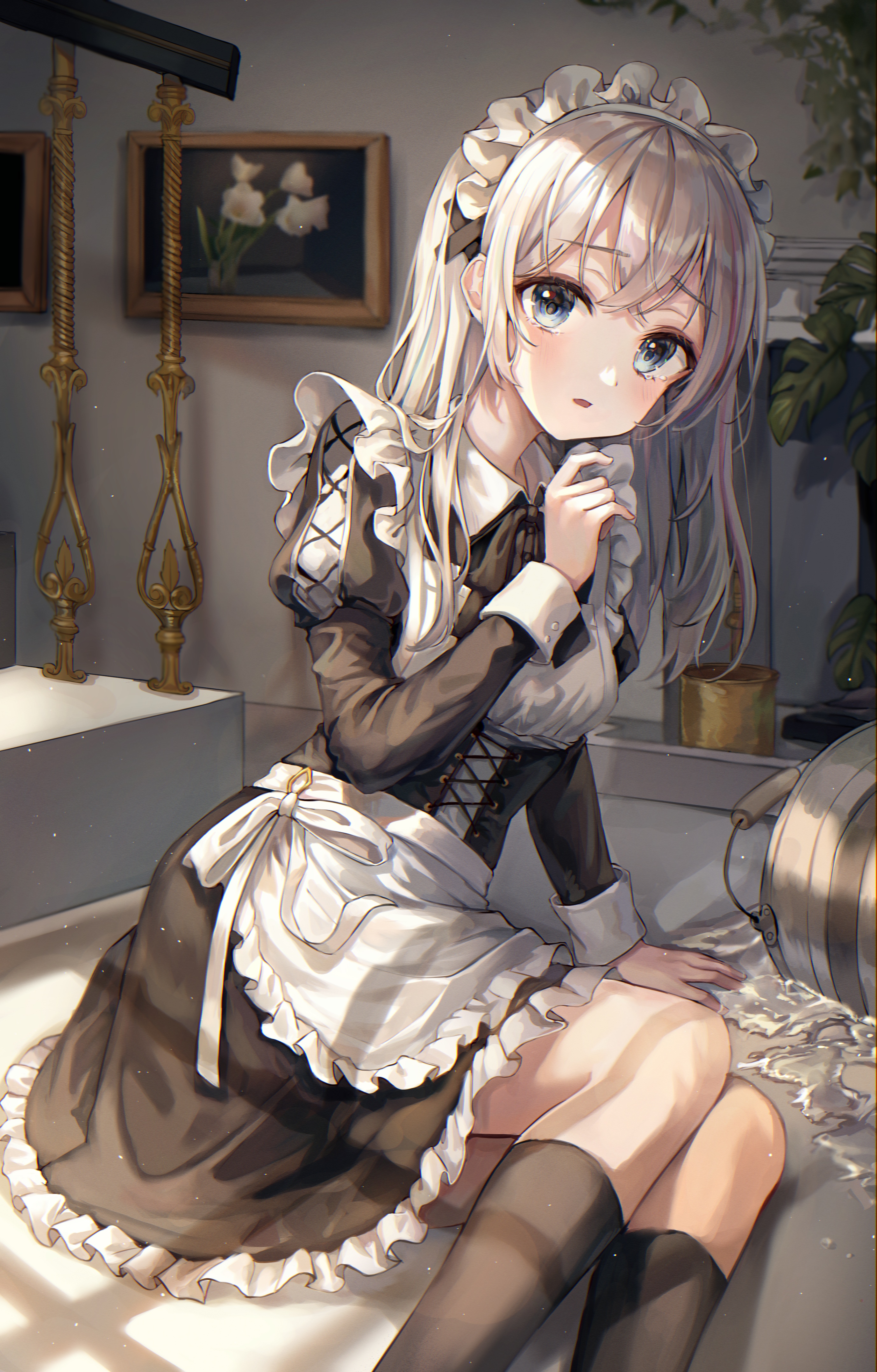 Maid with silver hair and blue eyes HD Phone Wallpaper