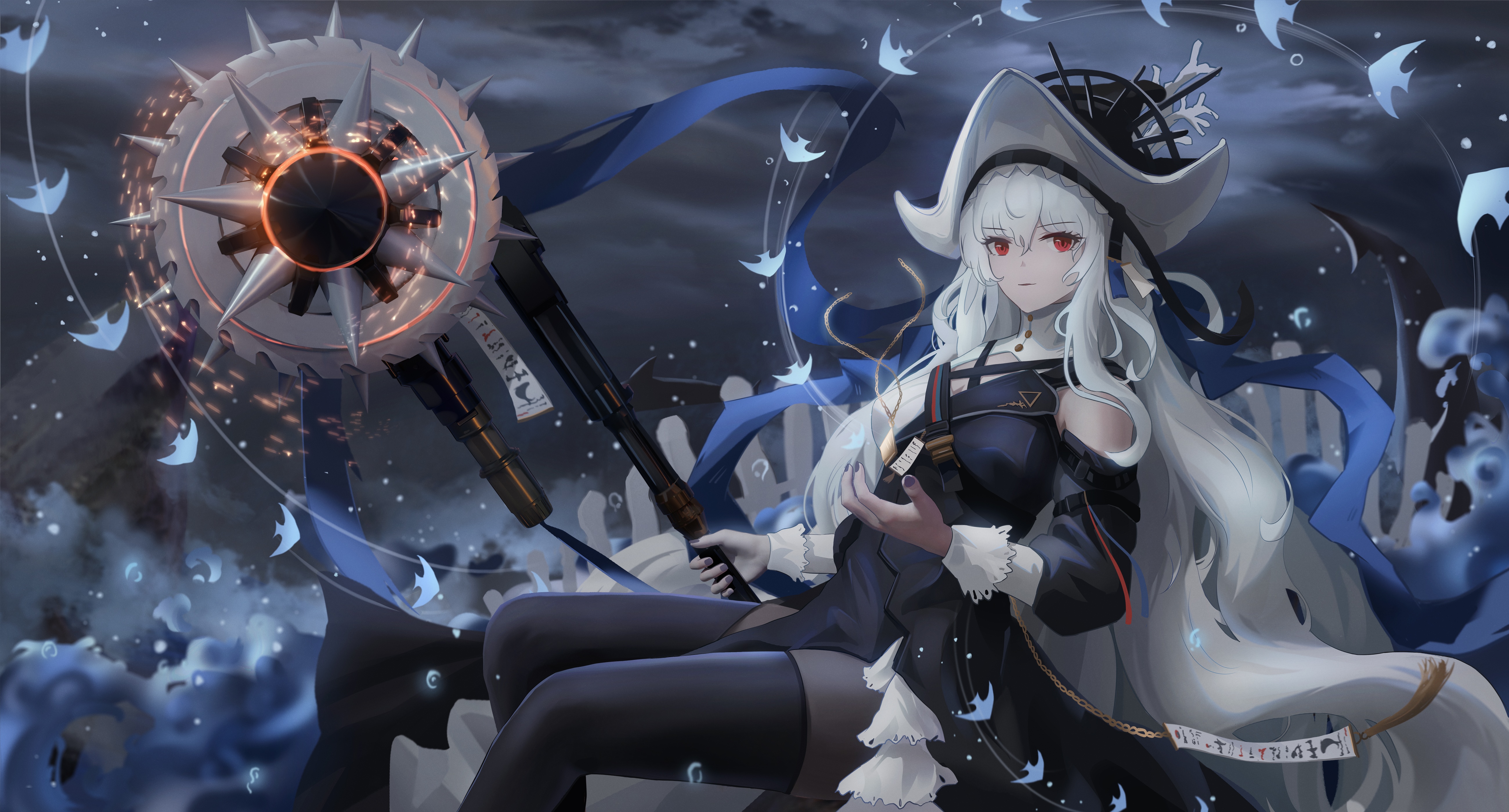Specter from Arknights with a large weapon HD Wallpaper