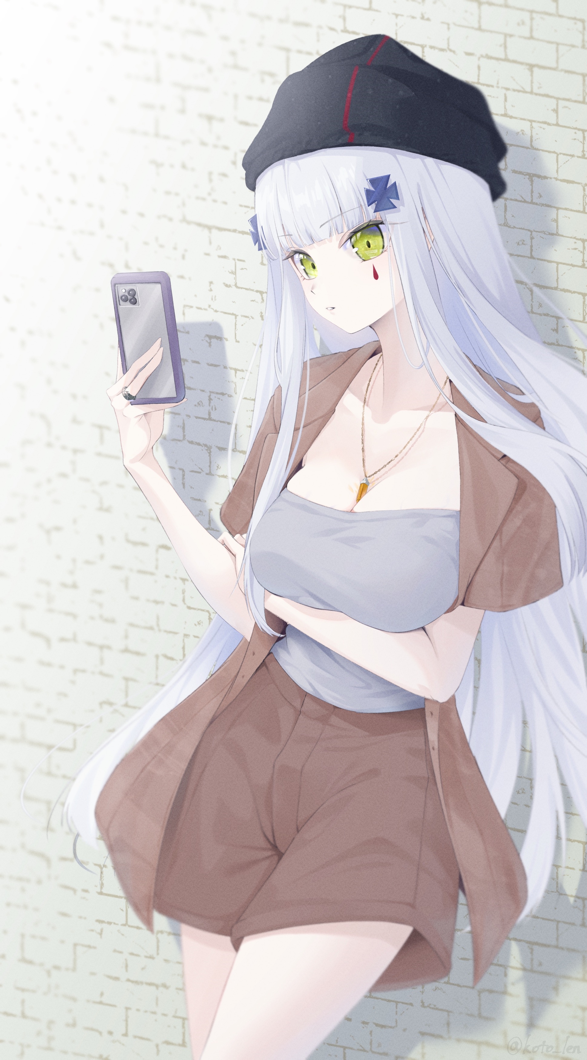 HK416 from Girls Frontline holding a phone HD Phone Wallpaper