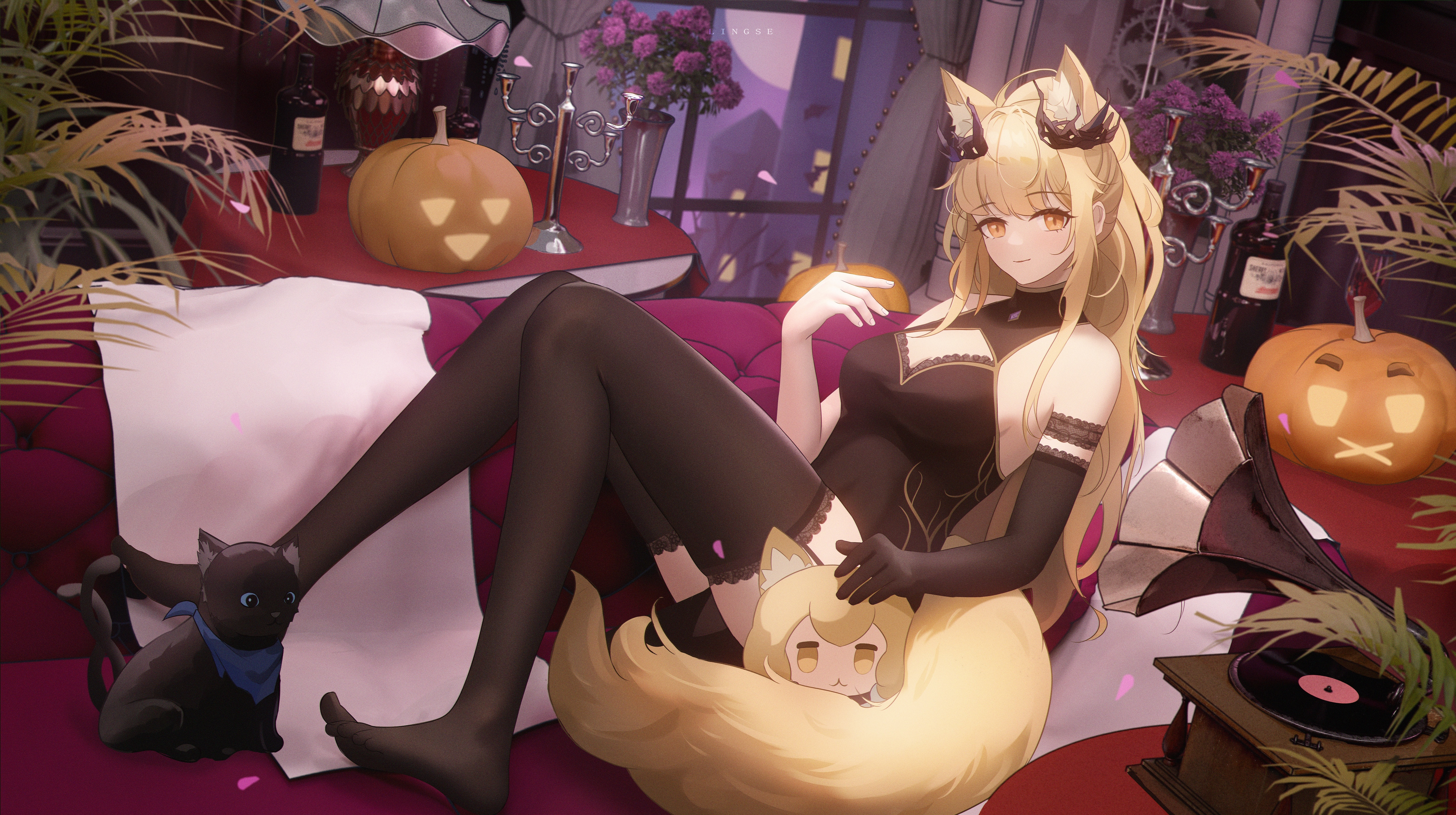 Blemishine from Arknights with fox ears and tail HD Wallpaper