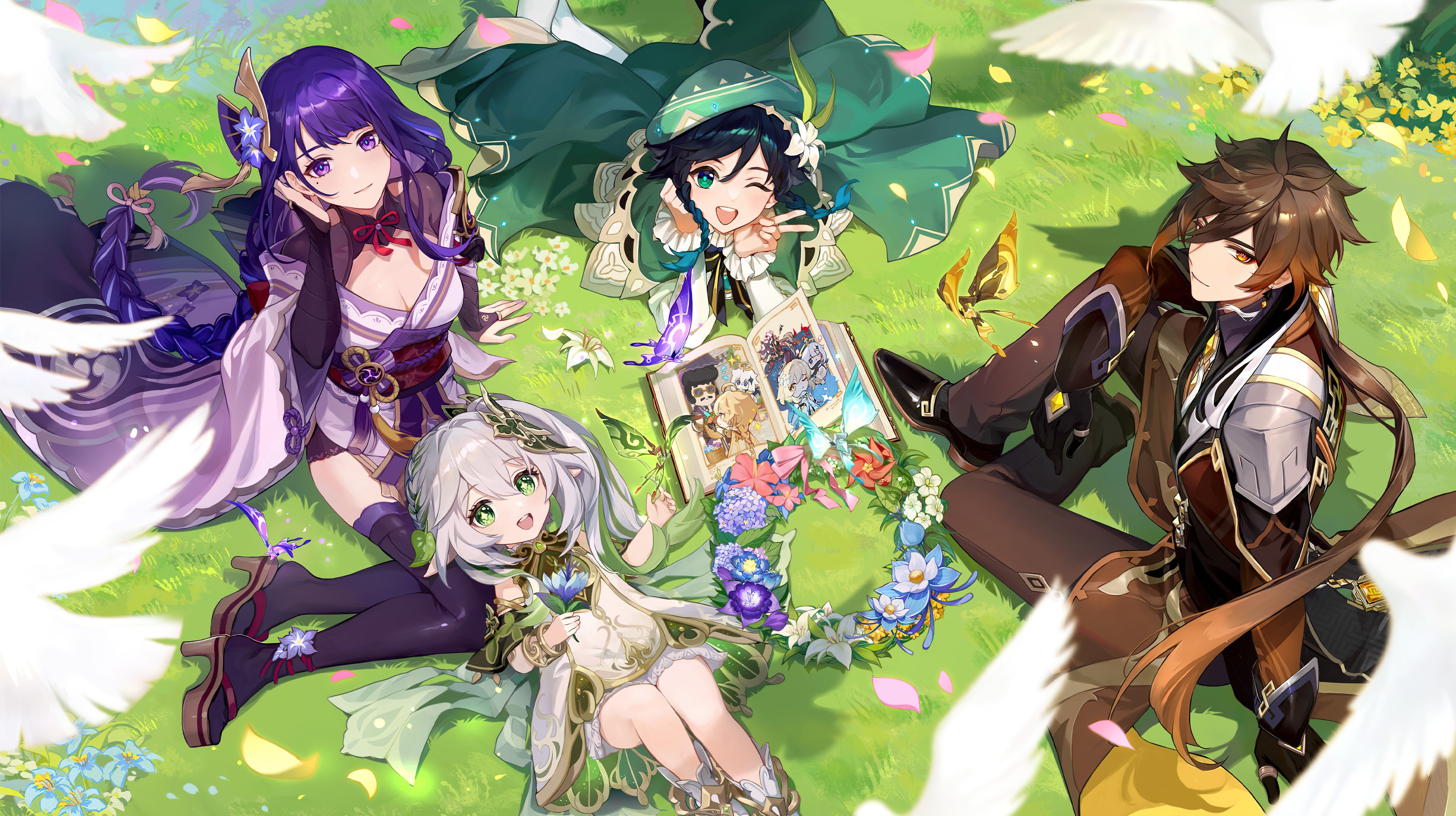 Genshin Impact: Raiden Shogun, Nahida, Venti, and Zhongli HD Wallpaper