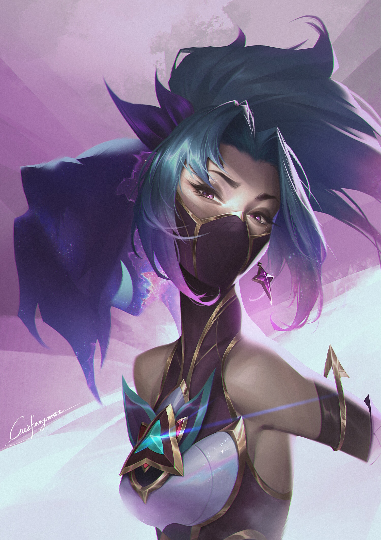 Akali K/DA All Out fantasy art with cyan hair HD Phone Wallpaper