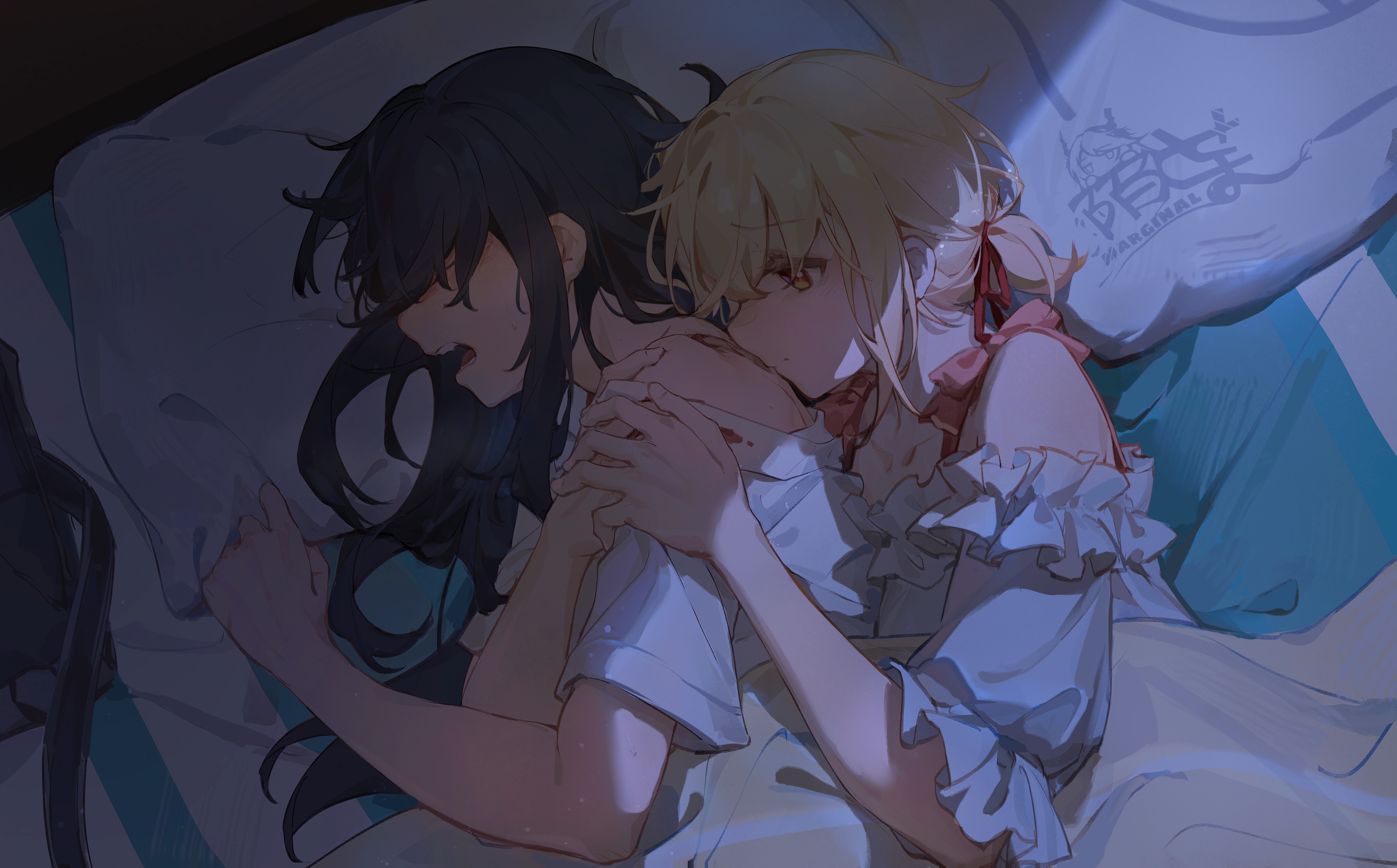 Nishikigi Chisato and Inoue Takina hugging in bed HD Wallpaper