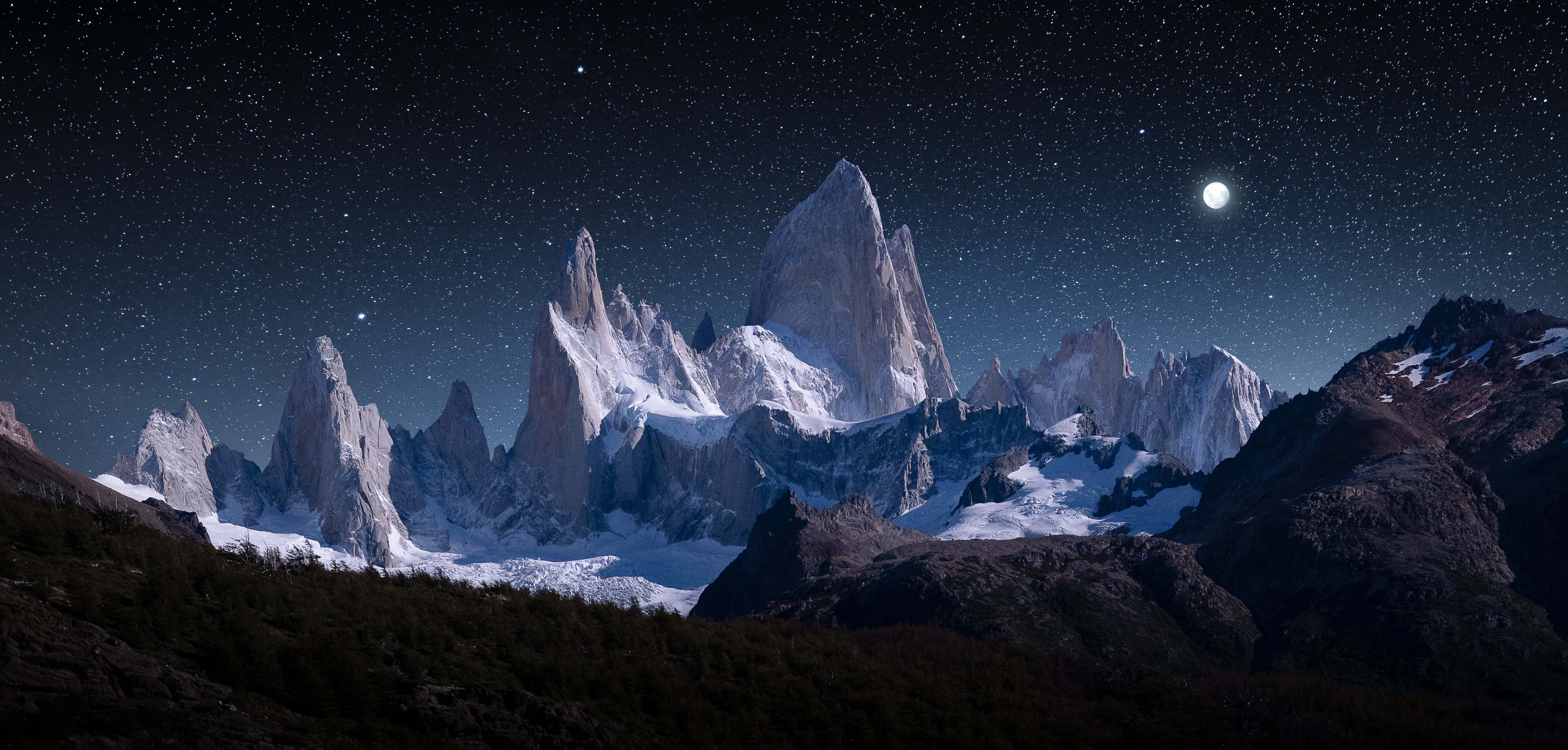 4K Starry Night Over Snow-Capped Mountains HD Wallpaper