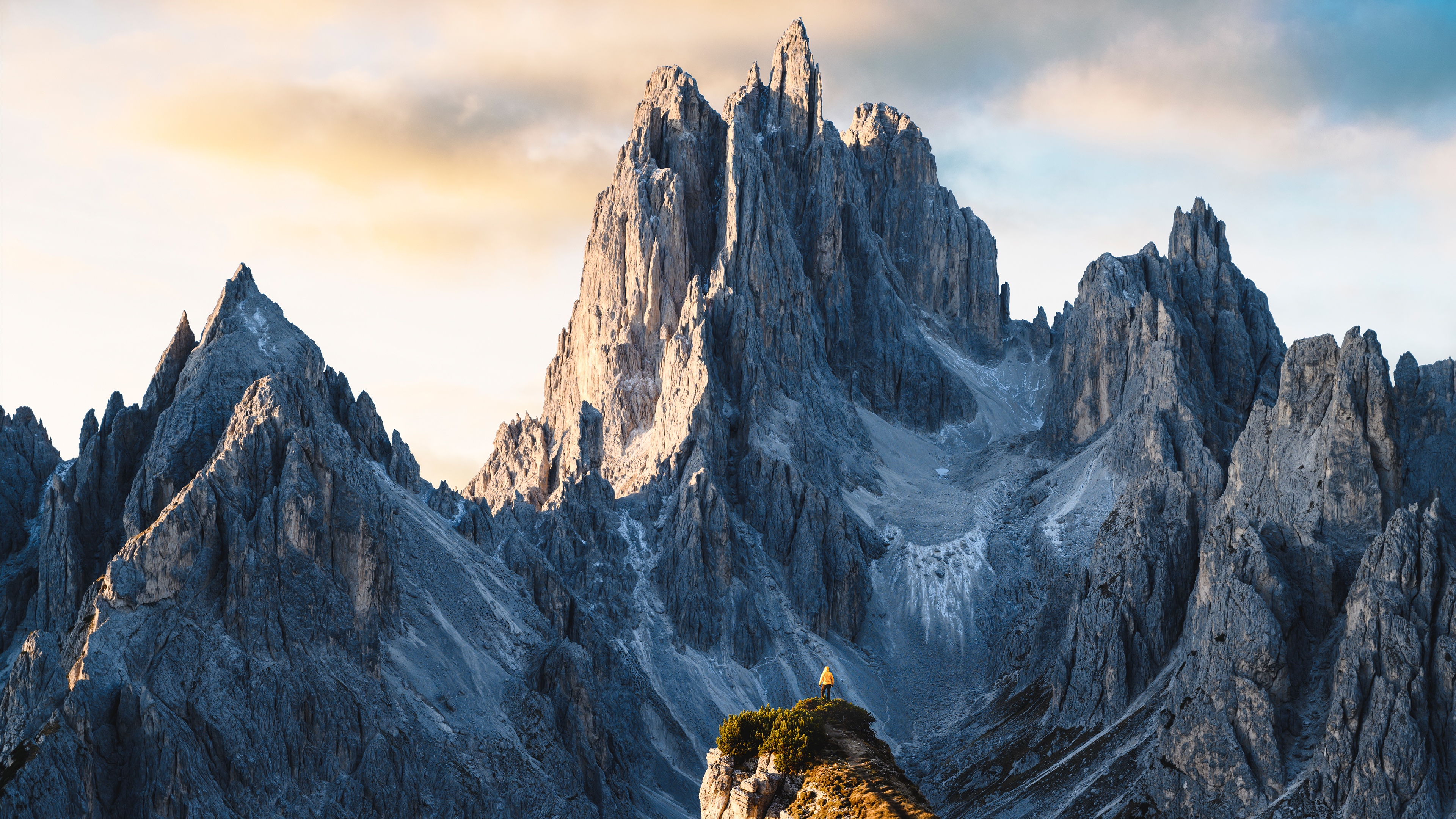 4K Mountain Landscape with Hiker HD Wallpaper