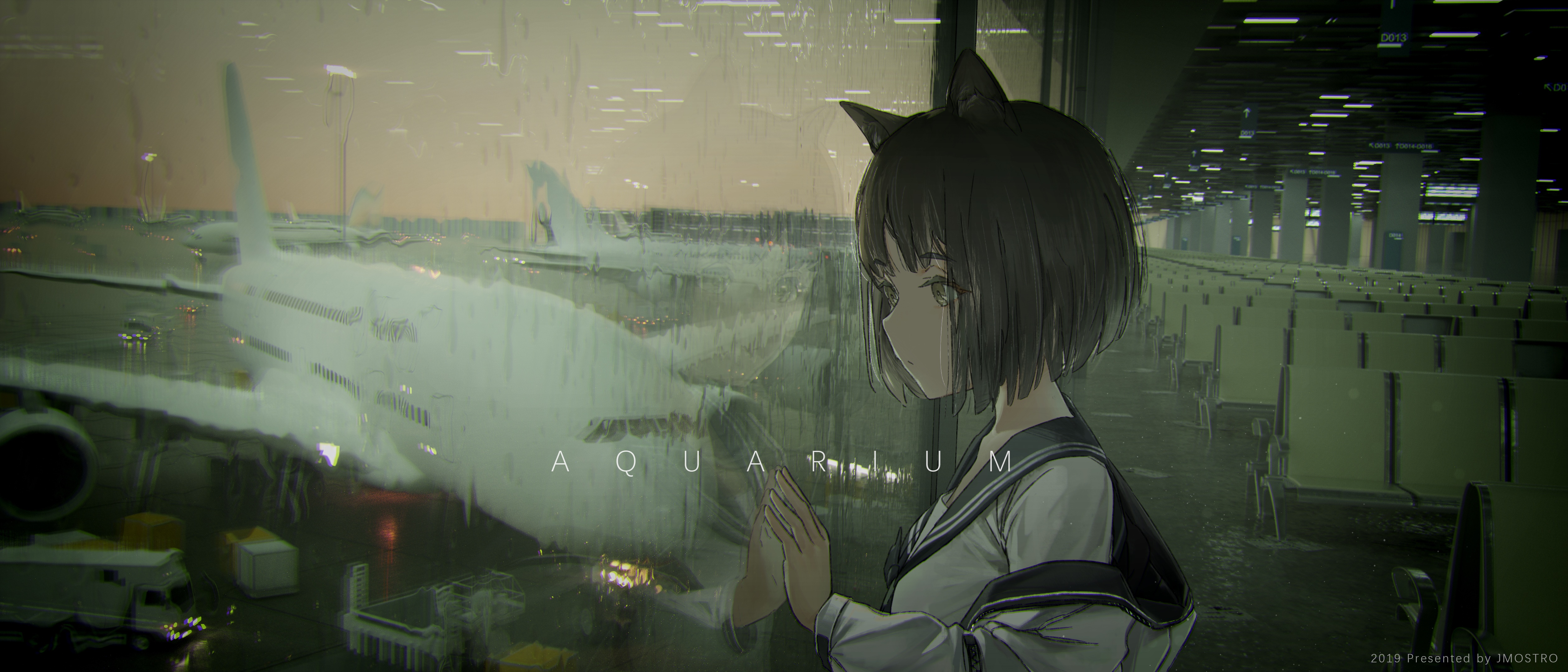 4K Anime Girl with Cat Ears at Airport HD Wallpaper