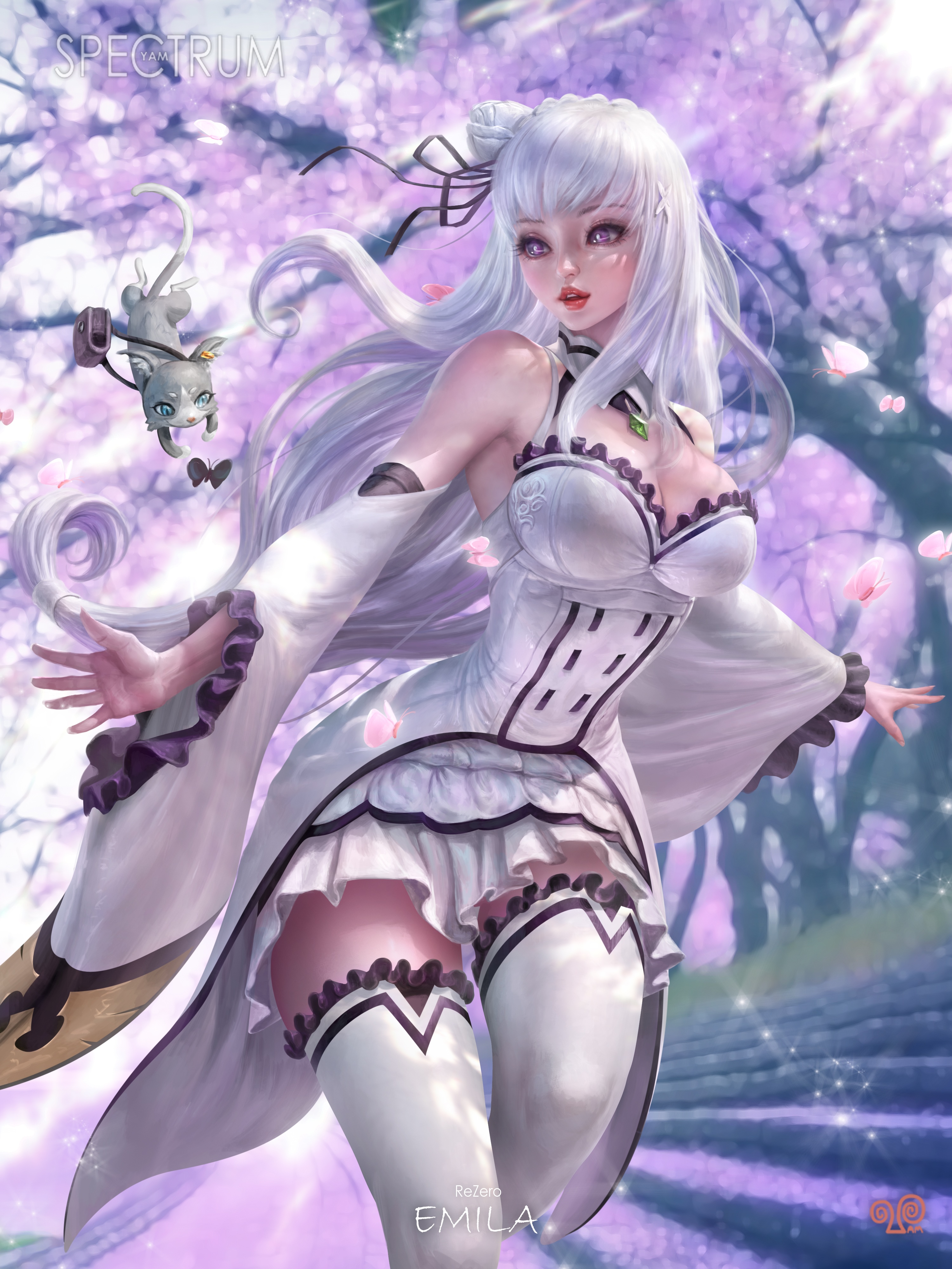 Emilia and Puck from Re:Zero fan art HD Phone Wallpaper