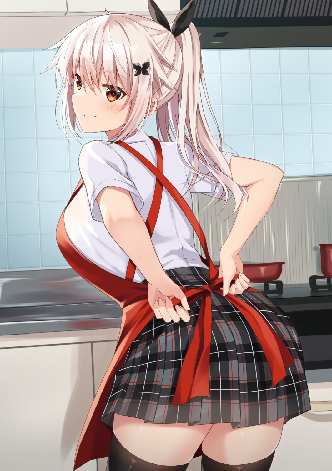 Girl in apron tying a bow HD Phone Wallpaper