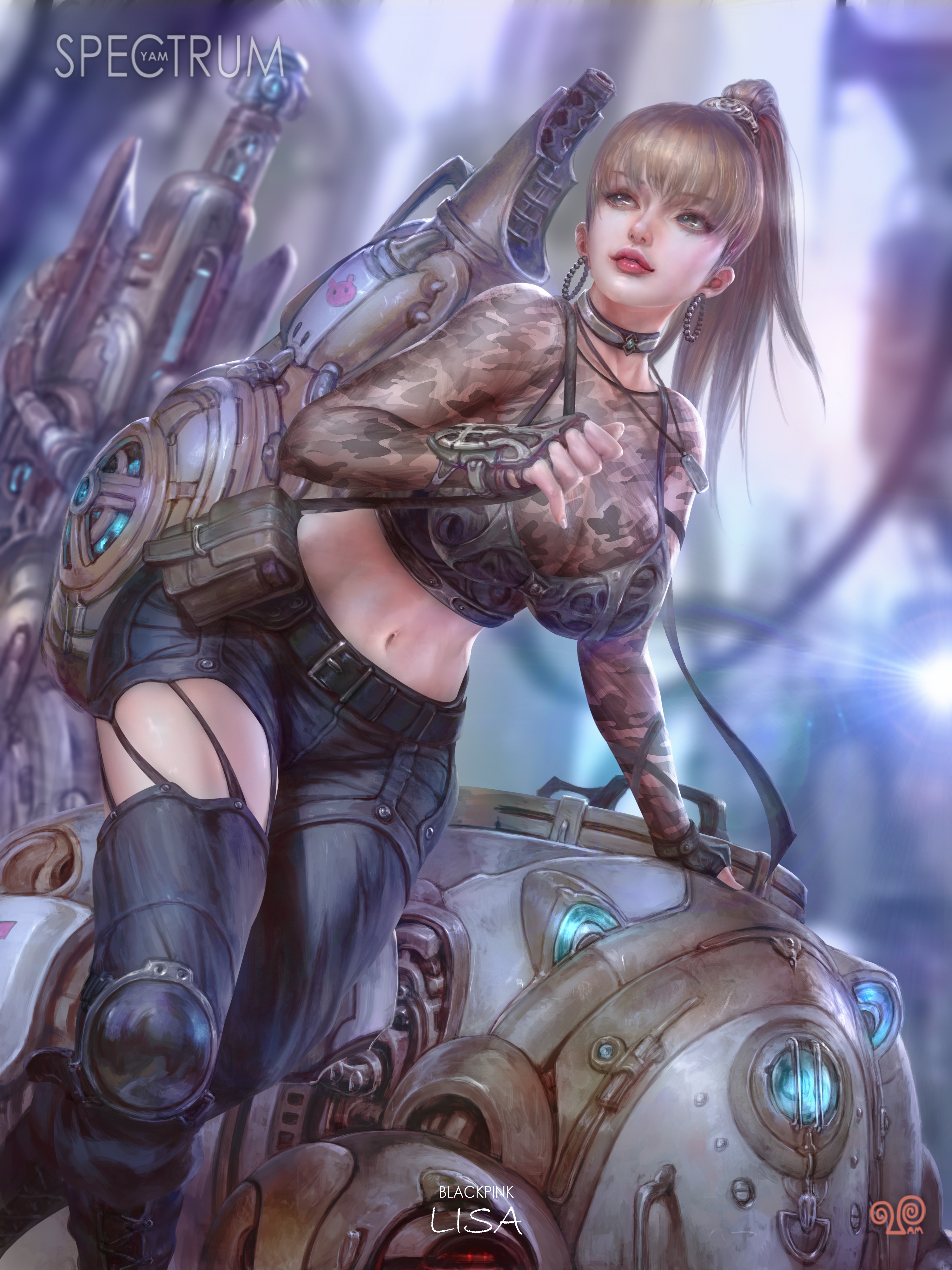 Fan art of BLACKPINK's Lisa with a mech HD Phone Wallpaper