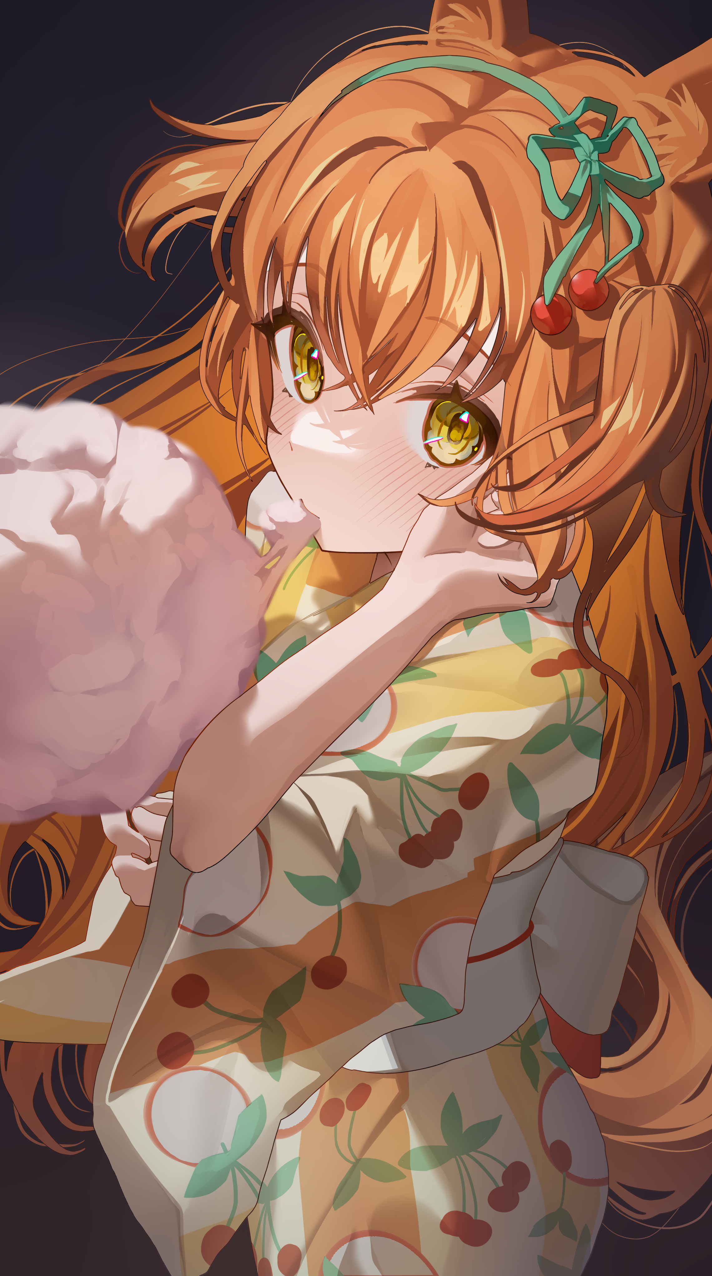 Girl with orange hair eating cotton candy HD Phone Wallpaper