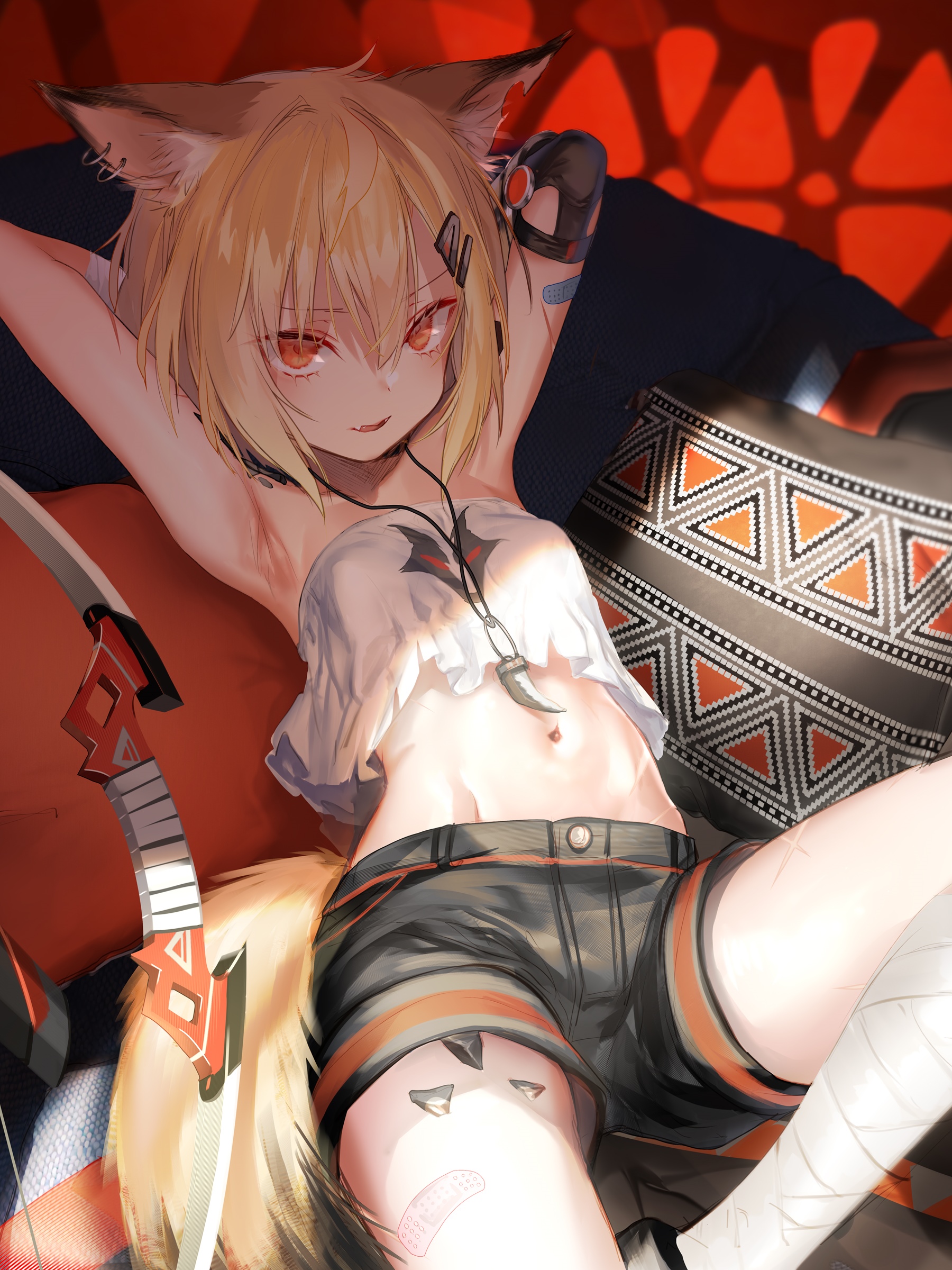 Fox girl with red eyes and blonde hair HD Phone Wallpaper