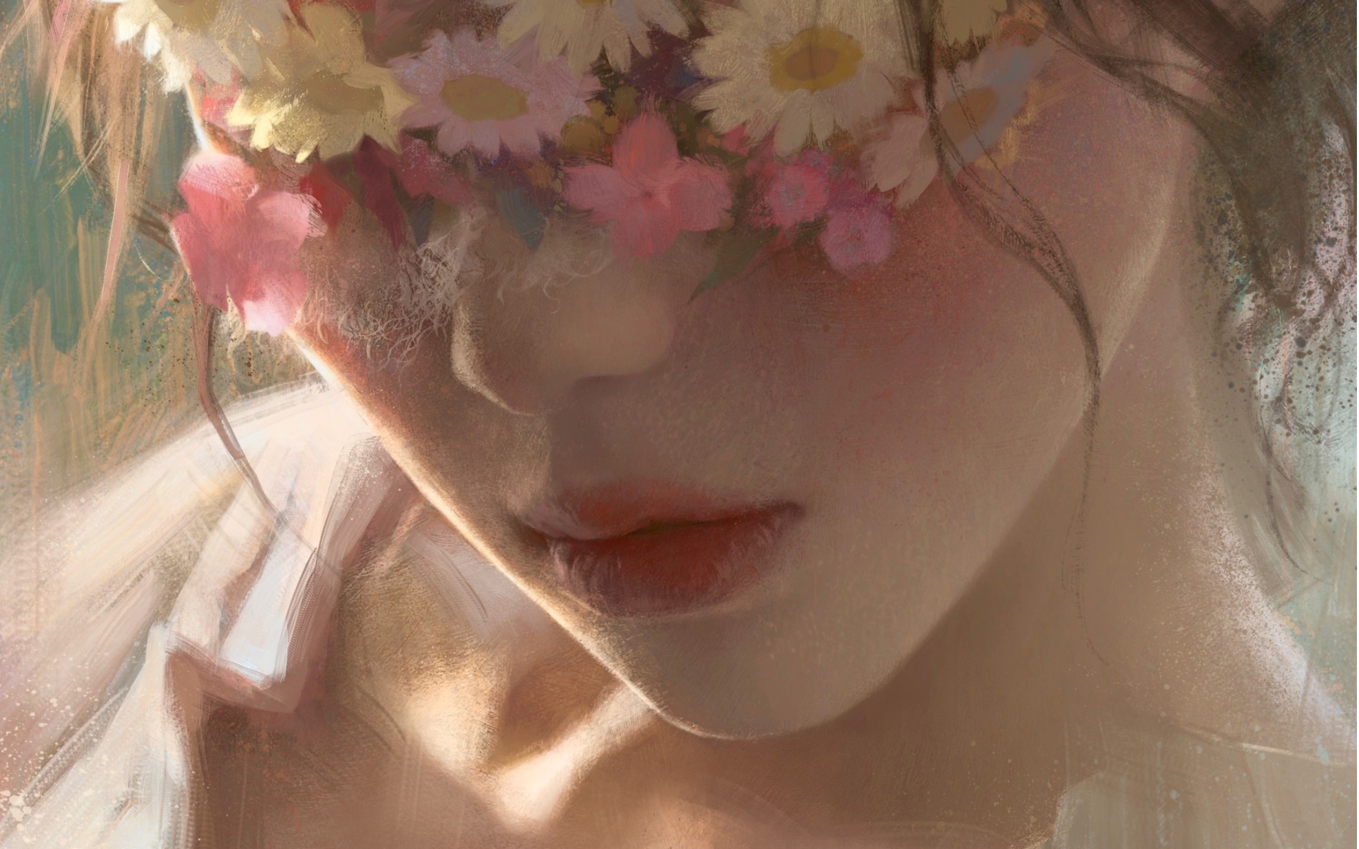 Portrait of a woman with a flower crown HD Wallpaper
