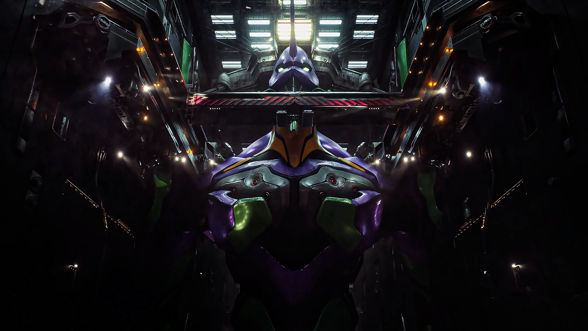 EVA Unit 01 in a hangar HD Wallpaper