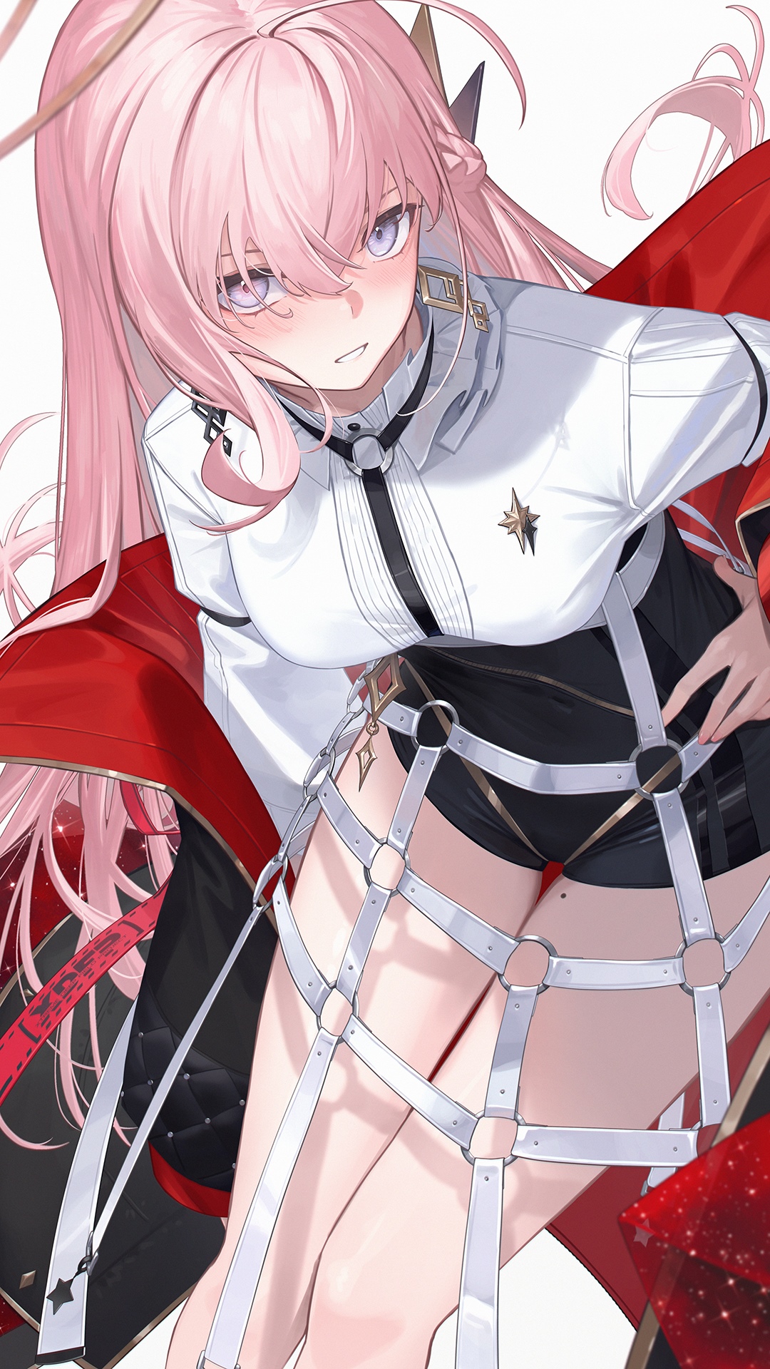 Virtual Youtuber with pink hair and red cape HD Phone Wallpaper