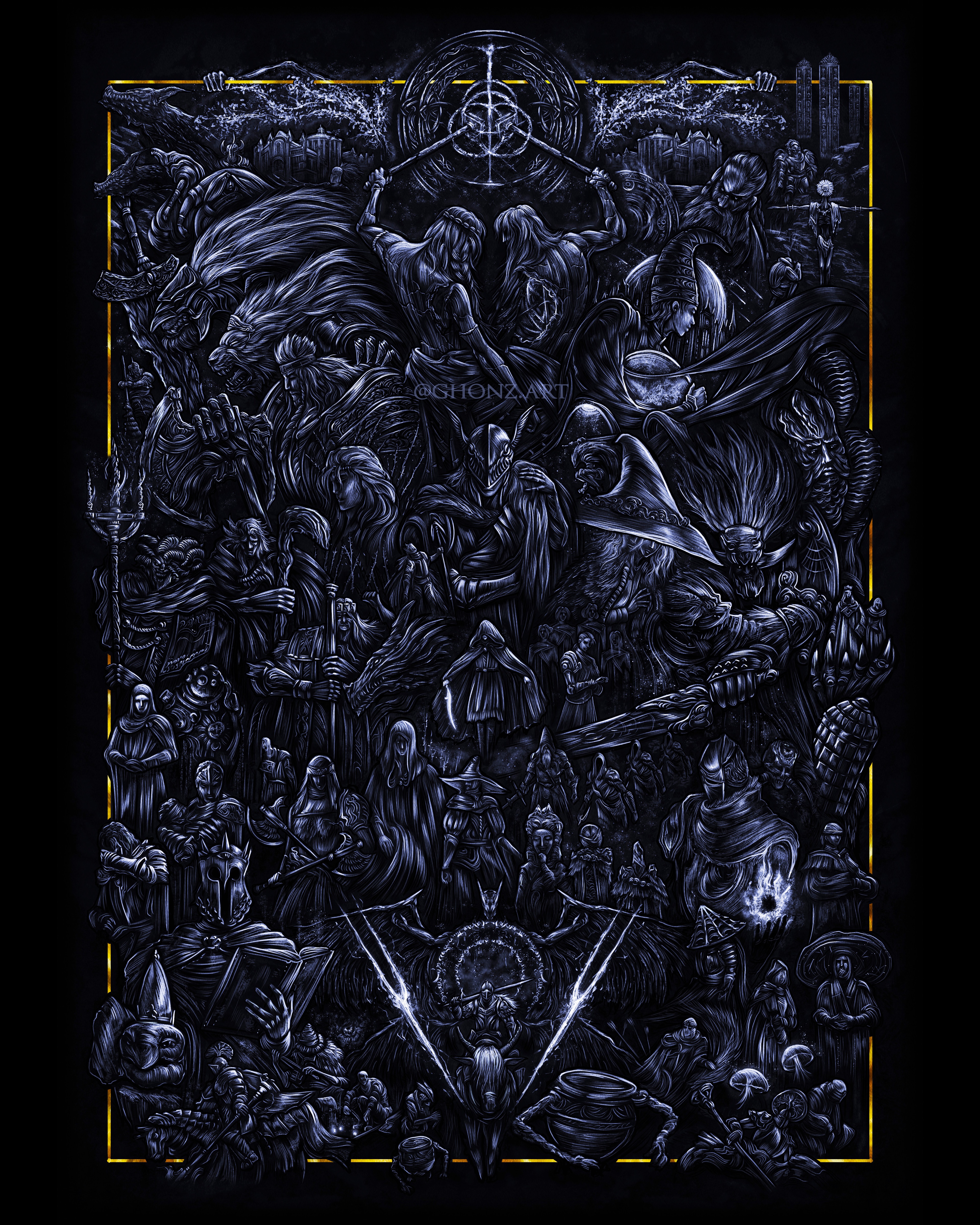 4K Elden Ring Fantasy Art Collage HD Phone Wallpaper
