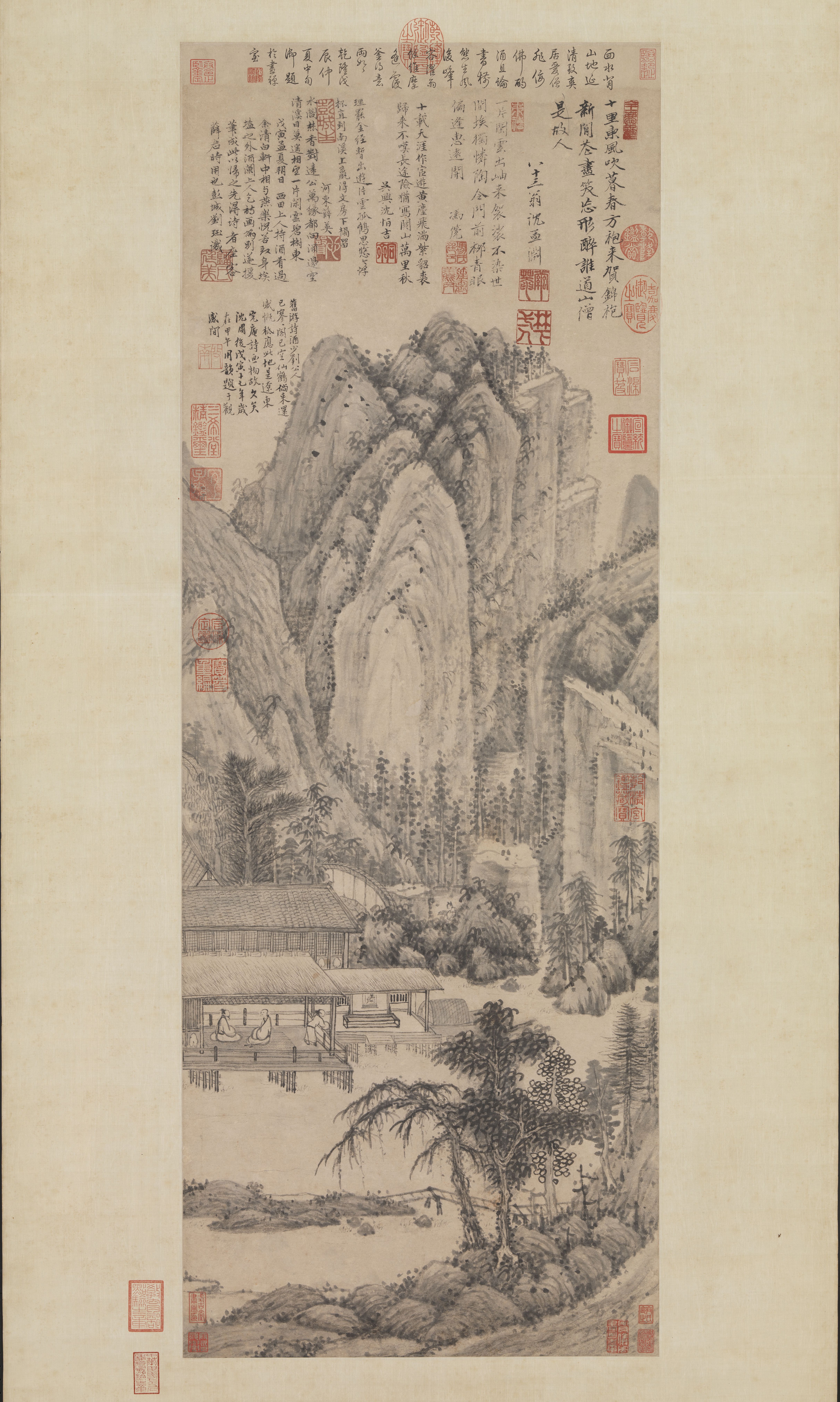 Chinese Landscape Painting with Figures HD Phone Wallpaper