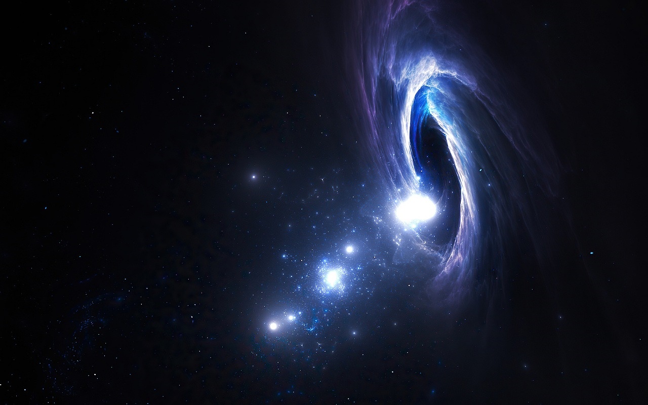 Black hole with glowing accretion disk and stars HD Wallpaper