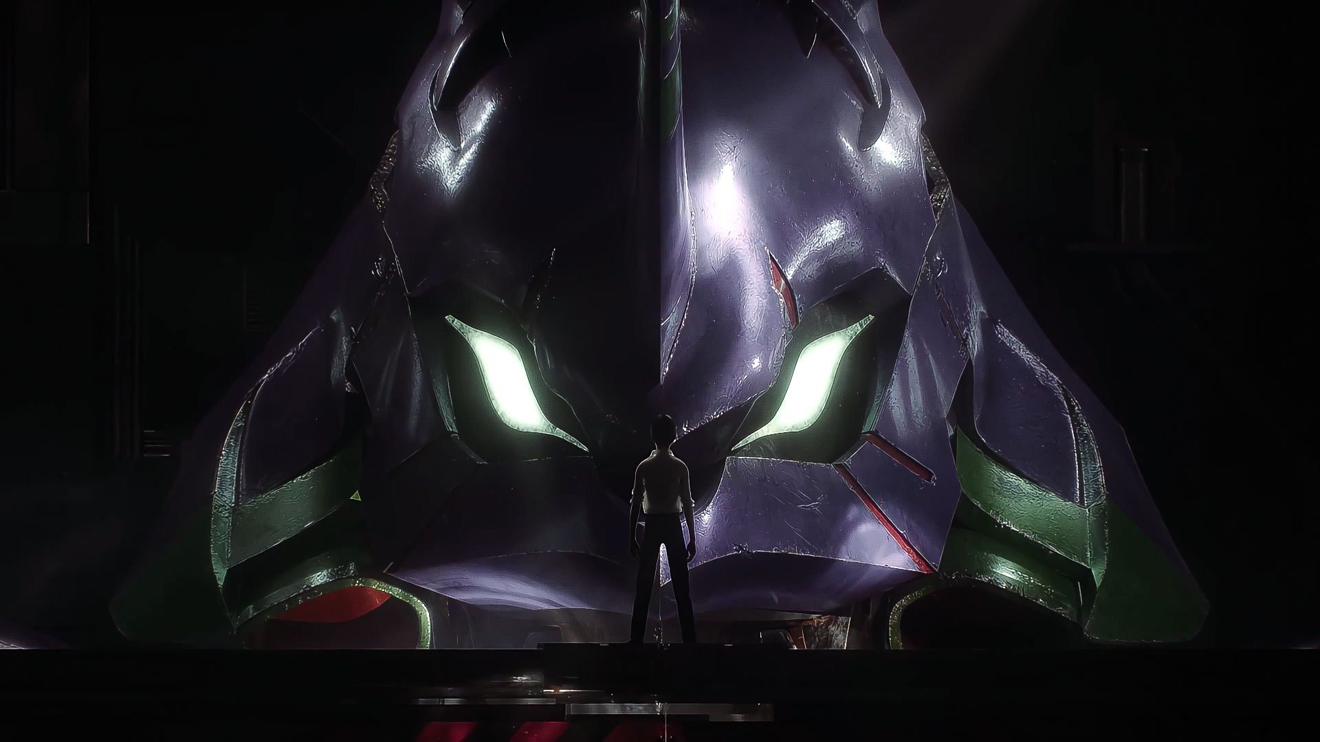 Shinji stands before the giant EVA Unit 01 HD Wallpaper