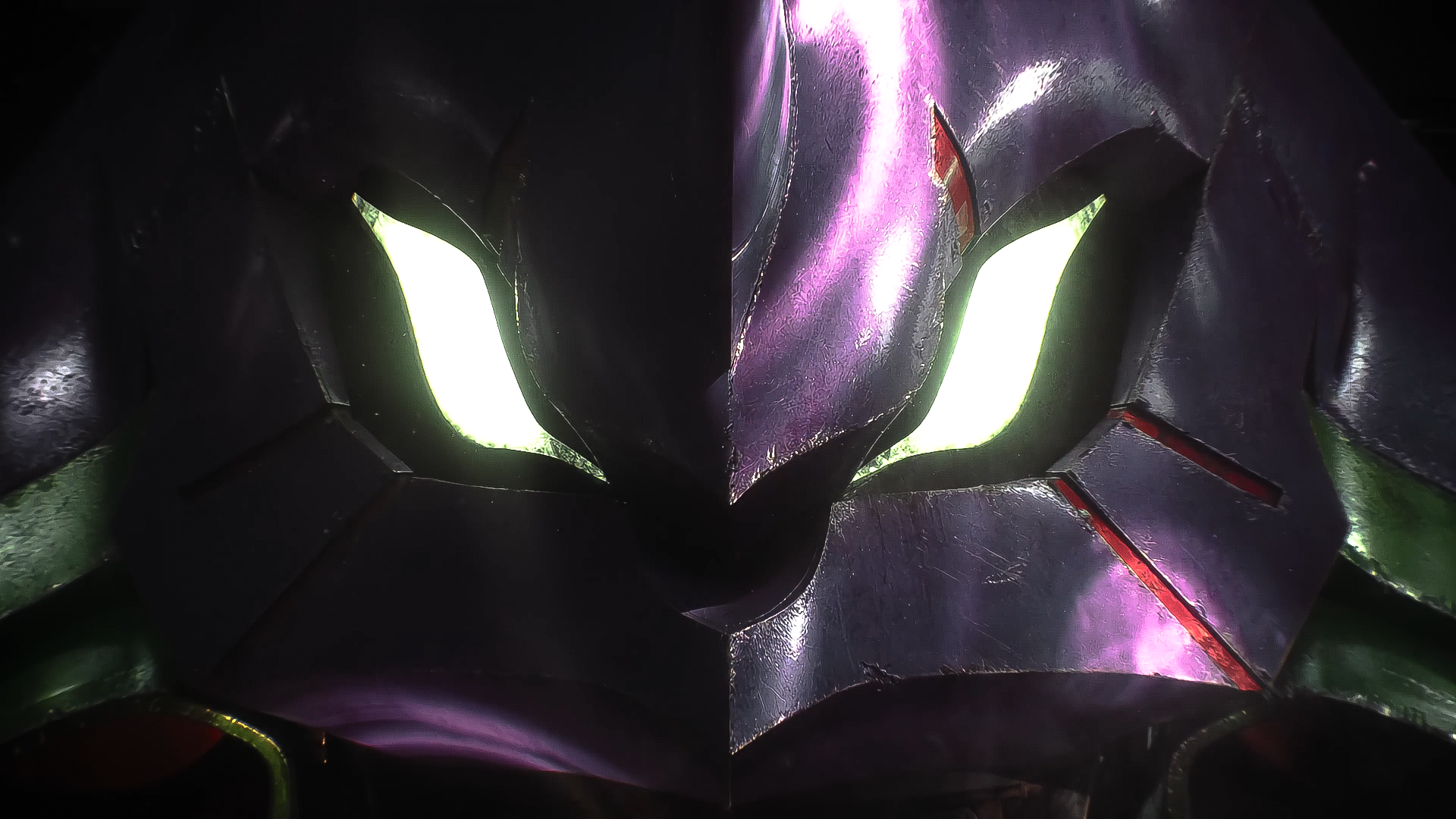 Close-up of EVA Unit 01 and EVA Unit 00 heads HD Wallpaper
