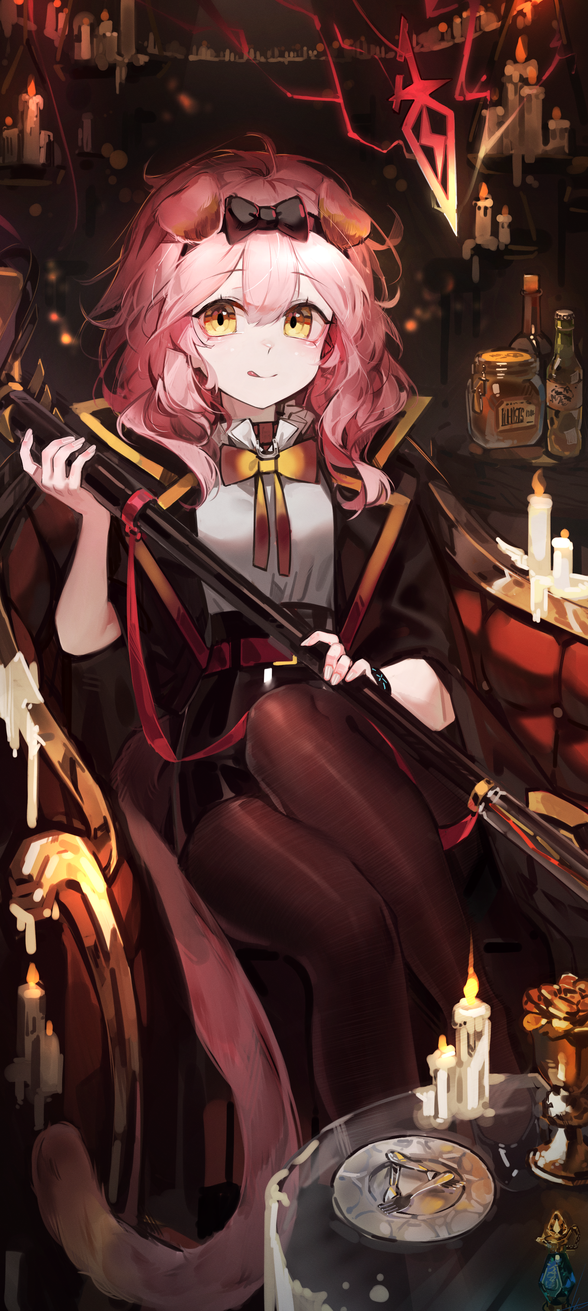 Goldenglow from Arknights with pink hair and yellow eyes HD Phone Wallpaper