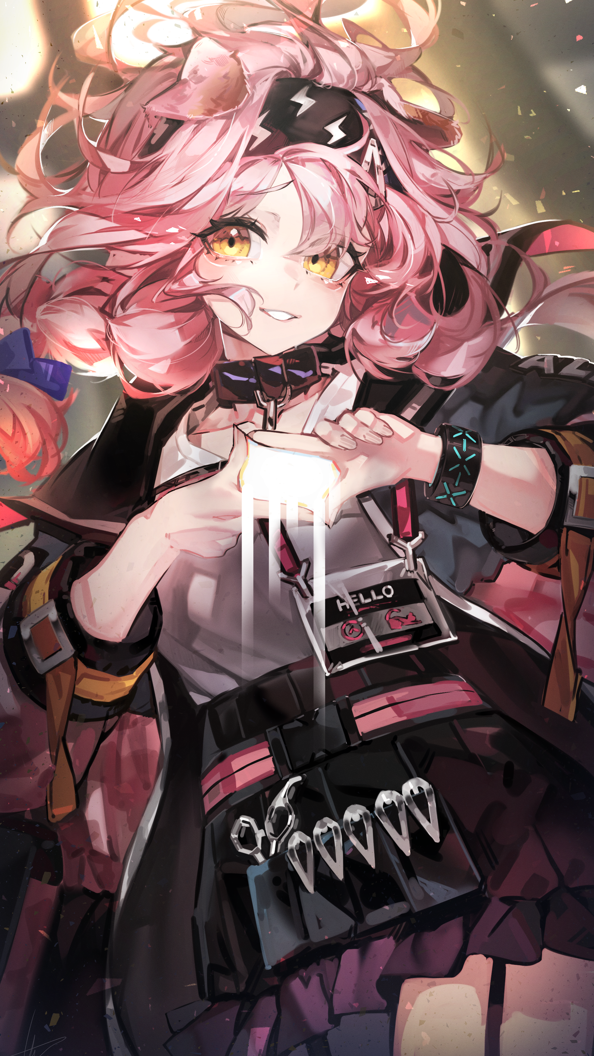 Goldenglow from Arknights with pink hair and yellow eyes HD Phone Wallpaper